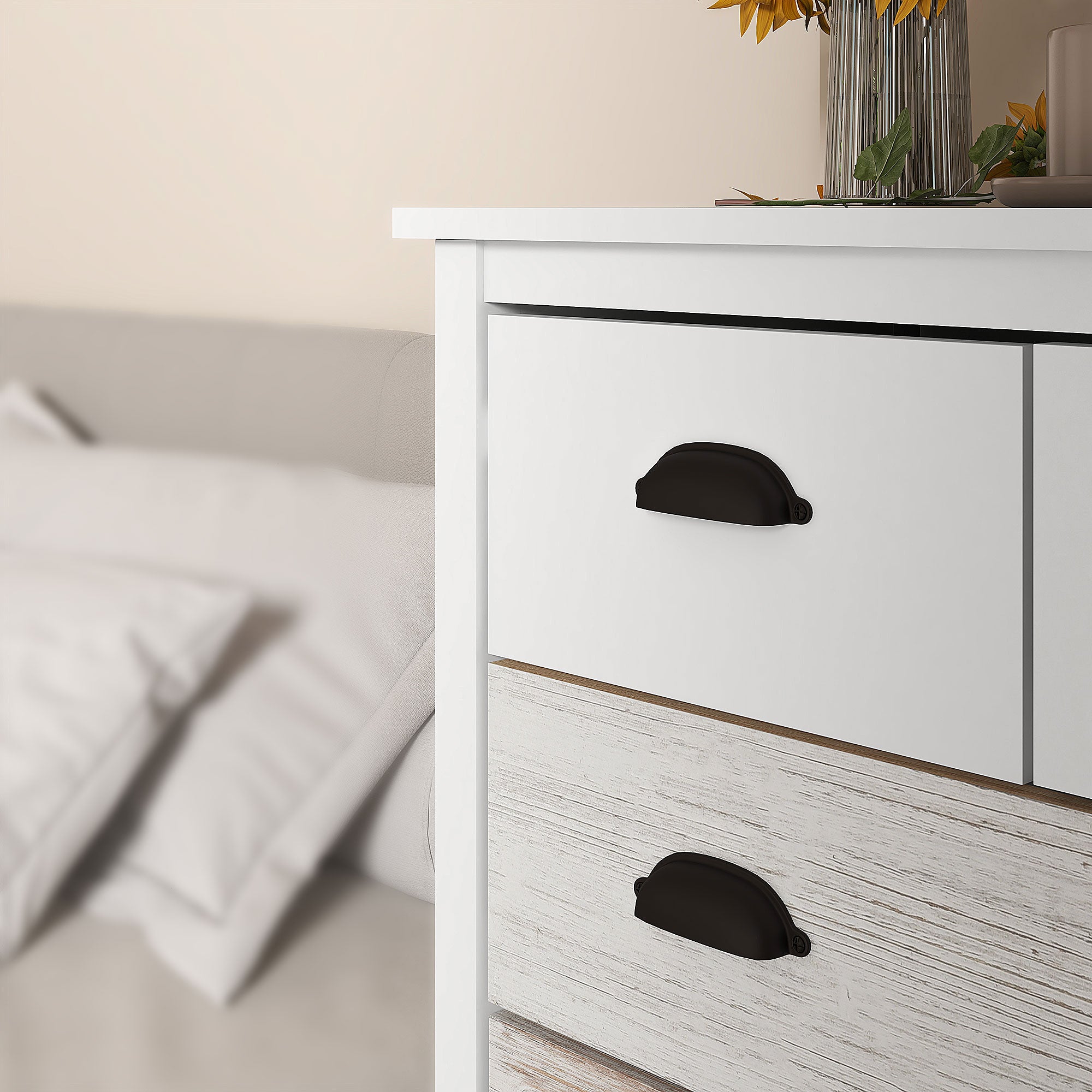 Chest of Drawers Storage Cabinet with 5 Drawers, Drawer Cabinet with Handle, Anti-tilt Protection, for Bedroom, Living Room, White, 70 x 38 x 85 cm