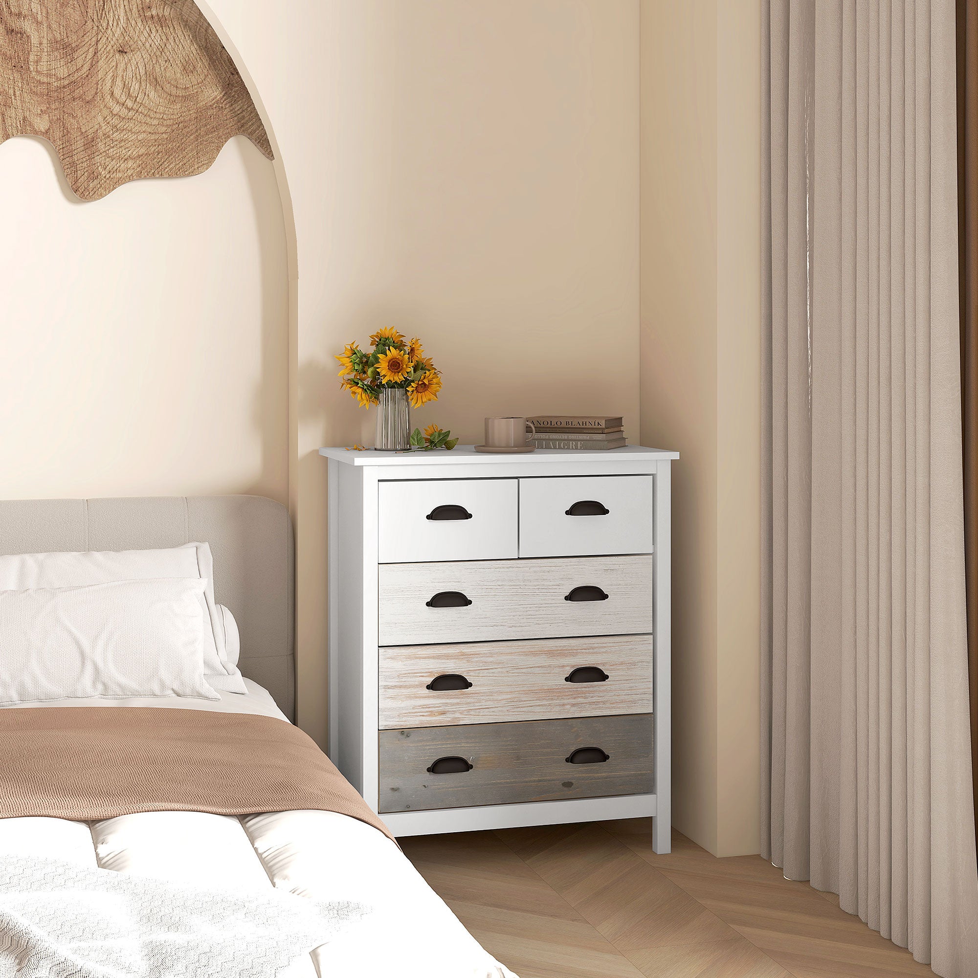 Chest of Drawers Storage Cabinet with 5 Drawers, Drawer Cabinet with Handle, Anti-tilt Protection, for Bedroom, Living Room, White, 70 x 38 x 85 cm