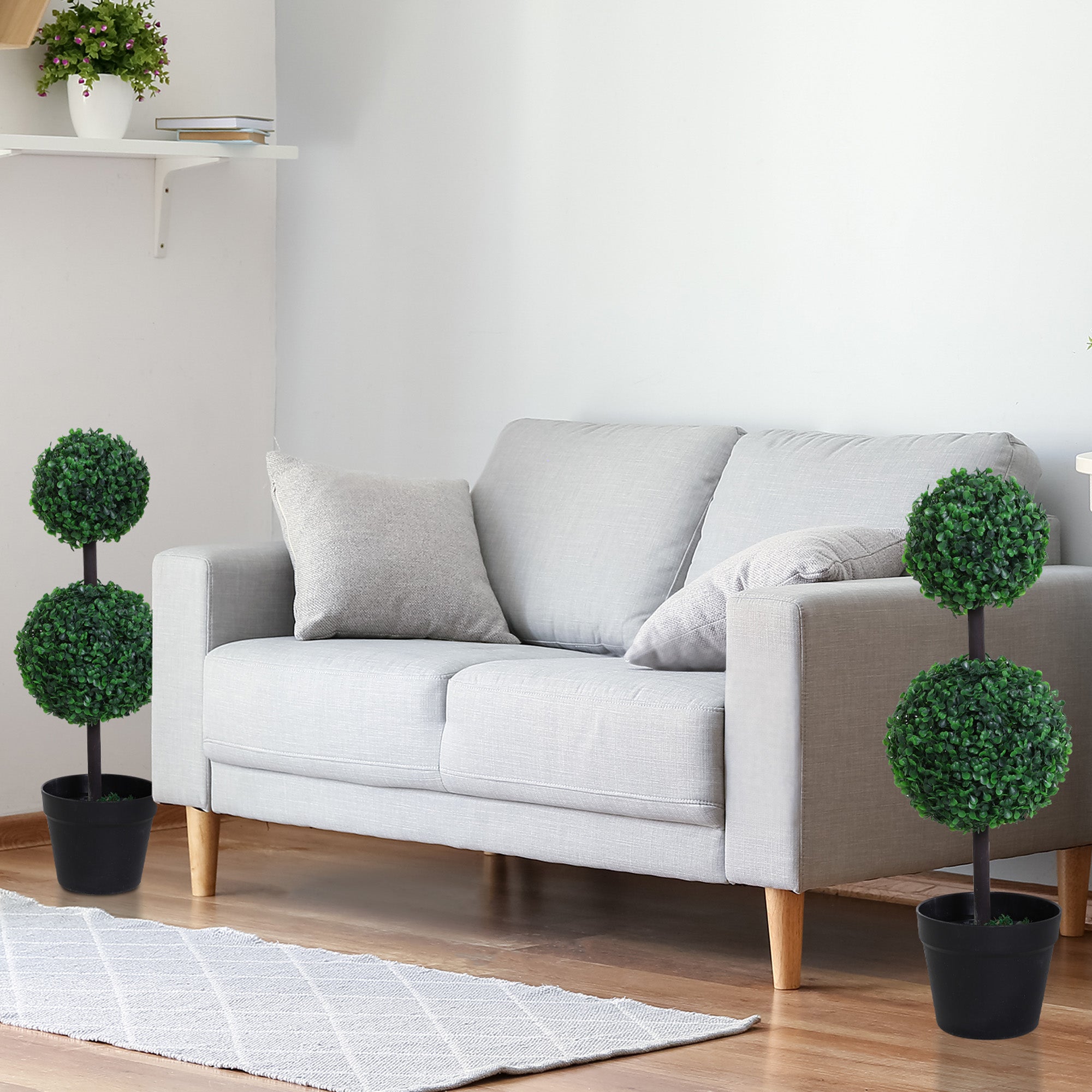 Artificial Plants Set of 2 Large 67 cm Artificial Plant with 2 Balls, Plastic Artificial Tree in Pot, Lifelike Artificial Tree for Living Room Bedroom Office Garden Modern Decoration Gift