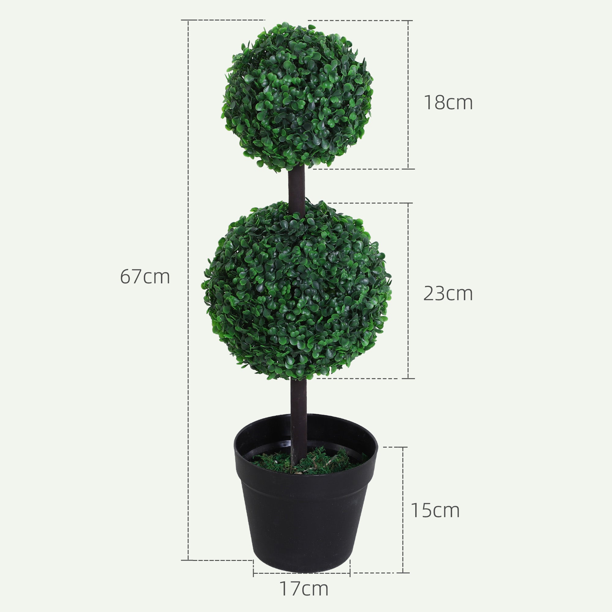Artificial Plants Set of 2 Large 67 cm Artificial Plant with 2 Balls, Plastic Artificial Tree in Pot, Lifelike Artificial Tree for Living Room Bedroom Office Garden Modern Decoration Gift
