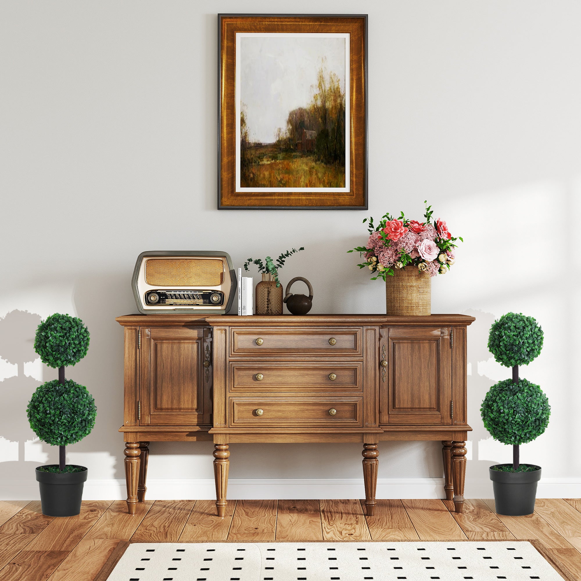 Artificial Plants Set of 2 Large 67 cm Artificial Plant with 2 Balls, Plastic Artificial Tree in Pot, Lifelike Artificial Tree for Living Room Bedroom Office Garden Modern Decoration Gift