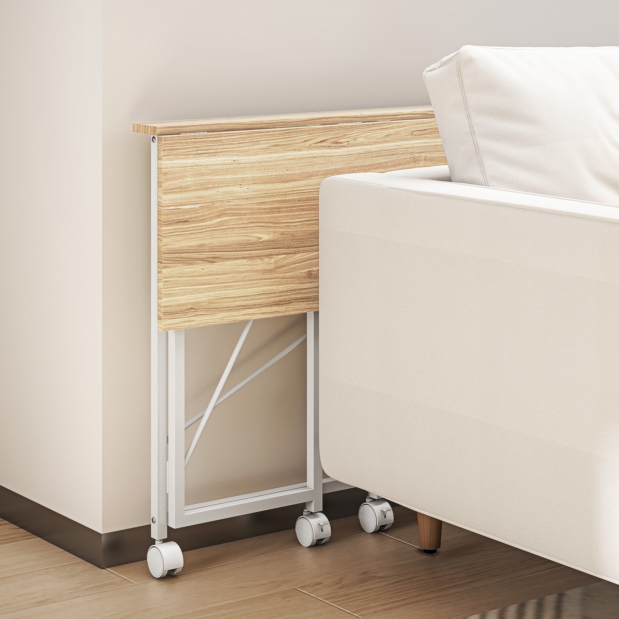 Folding Desk with Wheels Compact Computer Desk Laptop Table for Home Office Small Spaces 80x40x75 cm Natural