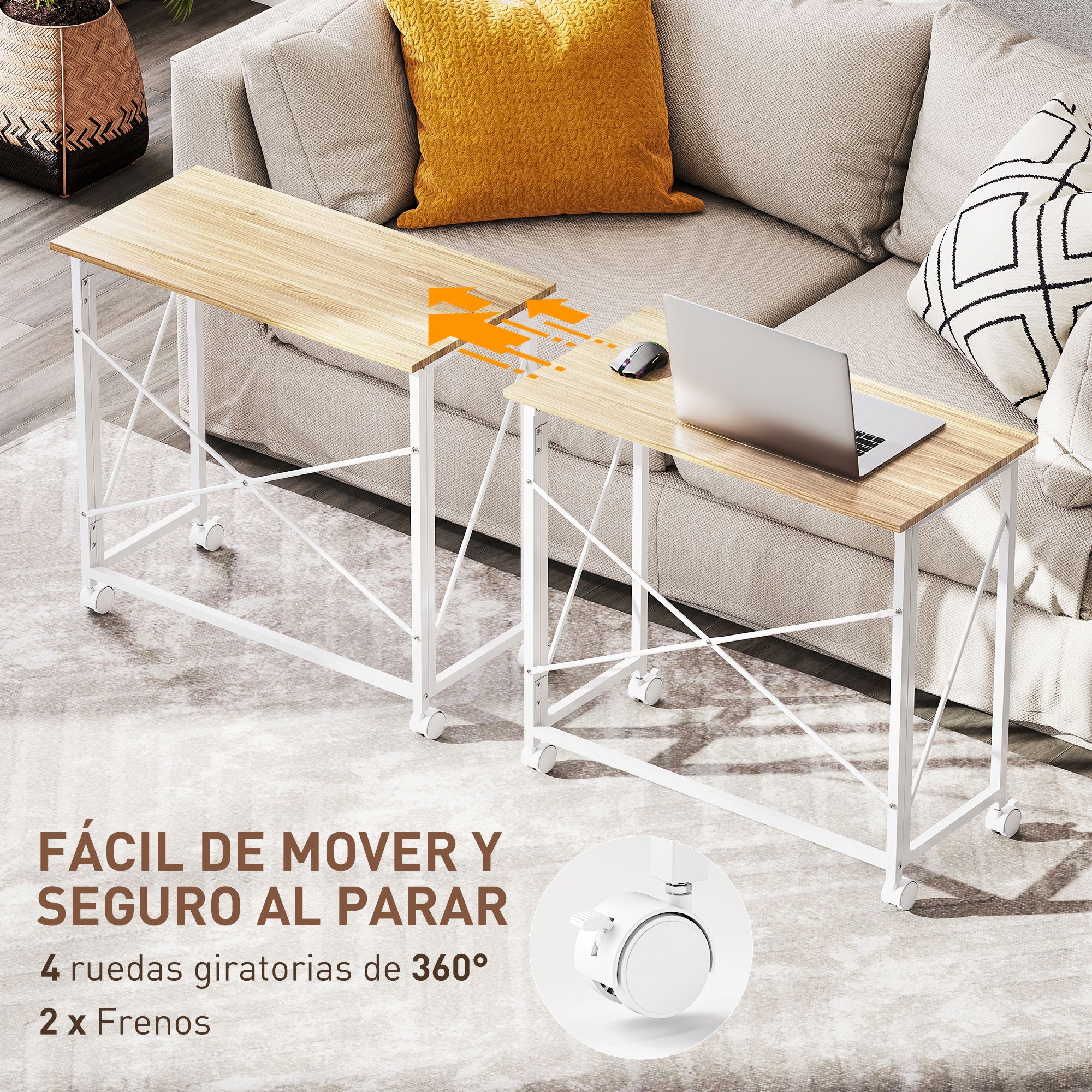 Folding Desk with Wheels Compact Computer Desk Laptop Table for Home Office Small Spaces 80x40x75 cm Natural