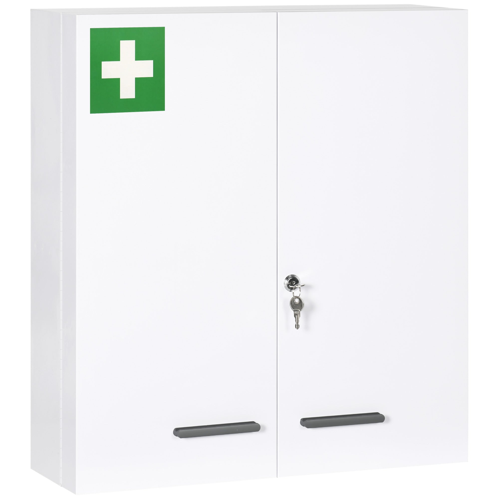 Medicine Cabinet, 2-Door Lockable Medication Cabinet, First Aid Cabinet for Medicines and Bandages, Steel, White, 55 x 18 x 60 cm