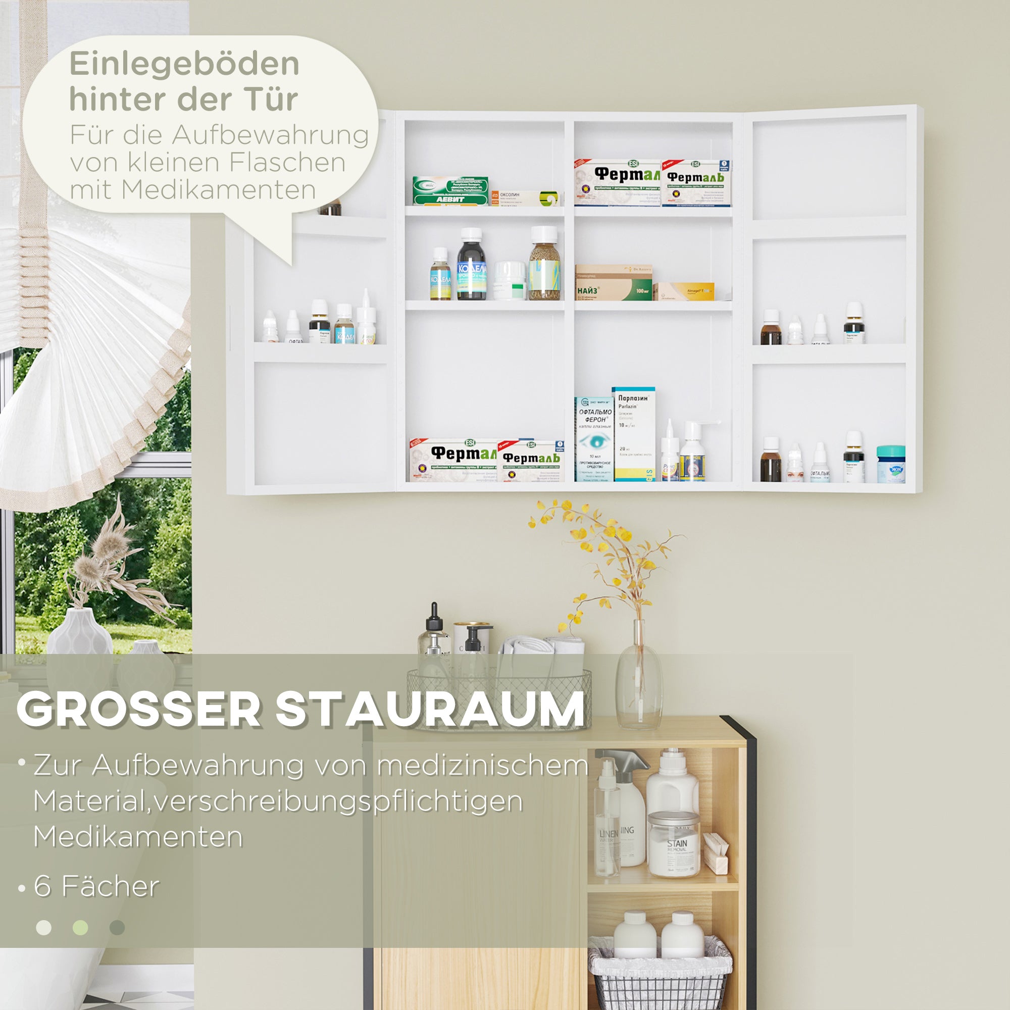 Medicine Cabinet, 2-Door Lockable Medication Cabinet, First Aid Cabinet for Medicines and Bandages, Steel, White, 55 x 18 x 60 cm