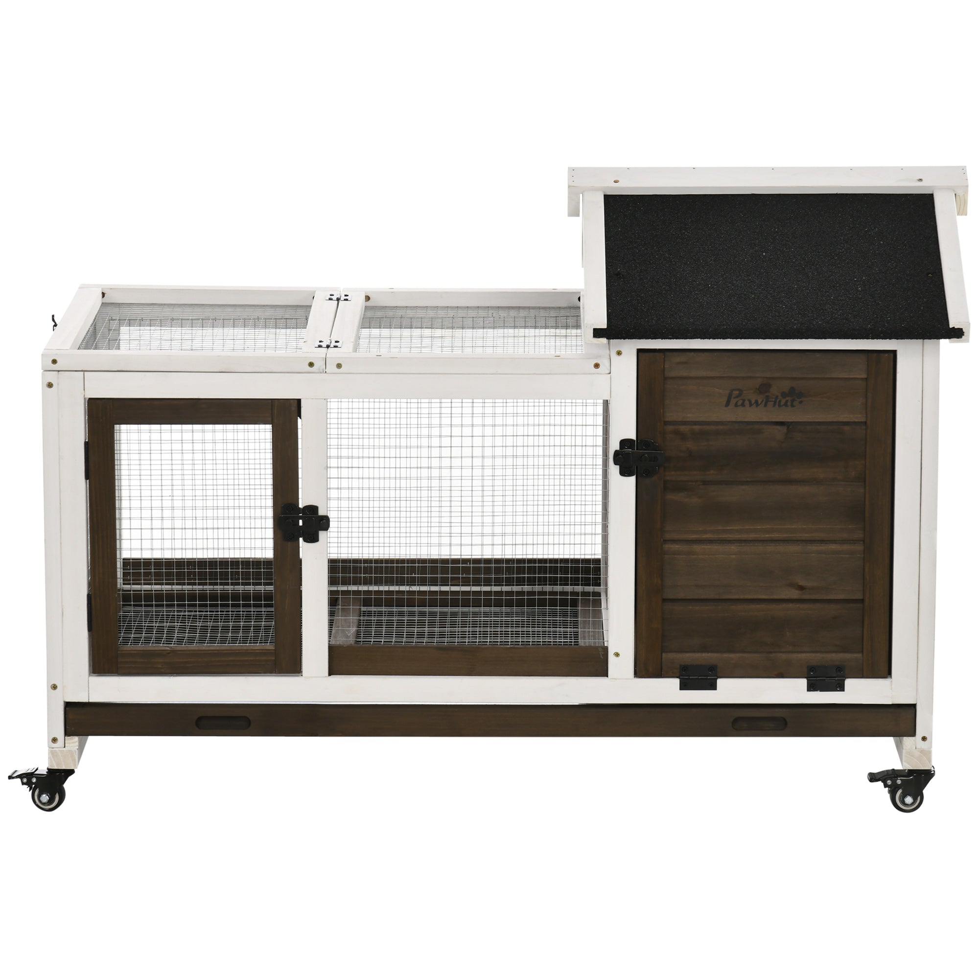 Wooden Rabbit Hutch with Wheels - Rabbit Cage with Flip-Top Roof and Removable Tray - Indoor and Outdoor Rabbit Hutch 108x58x73.5 cm Brown
