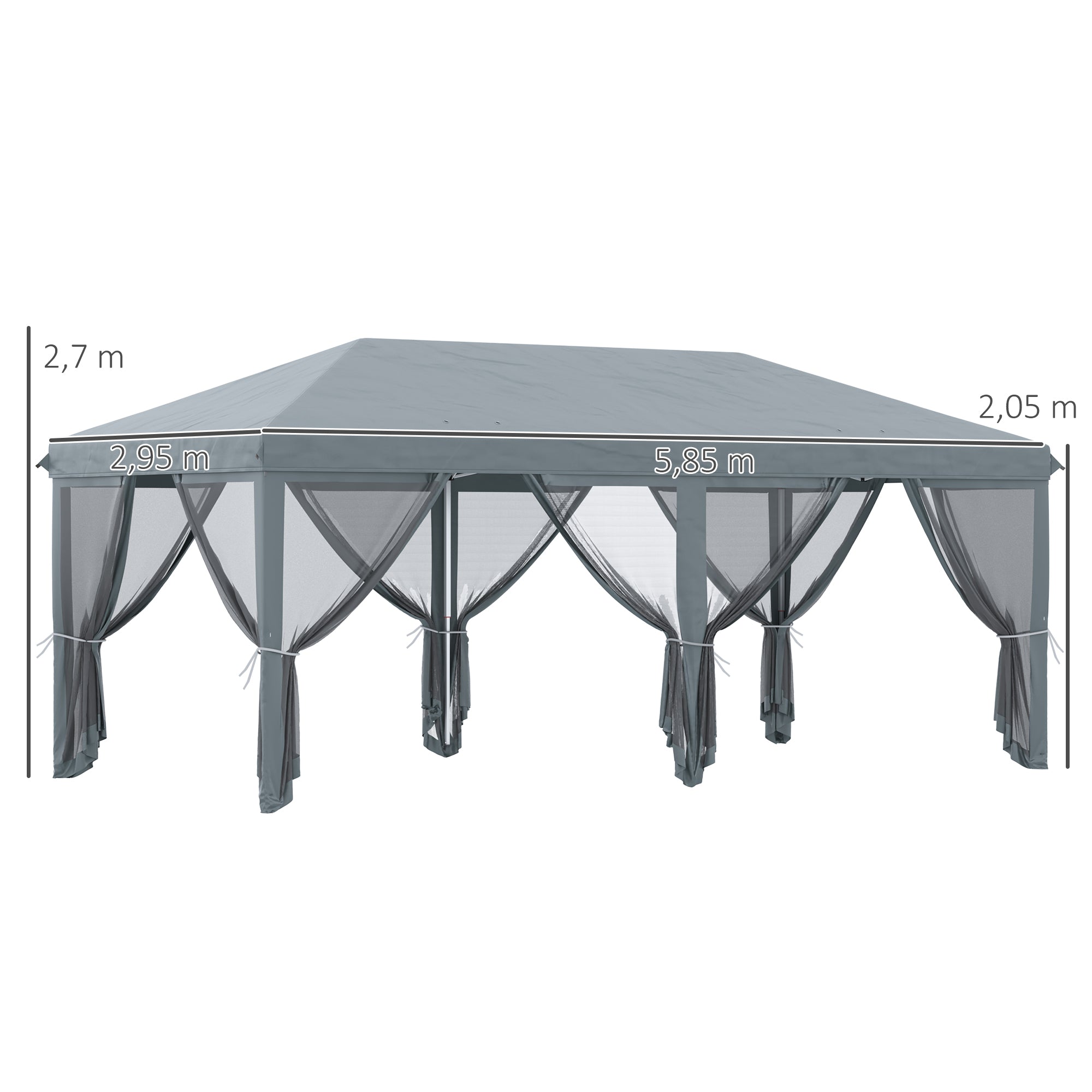 Pop-Up Folding Gazebo 6x3 m with 6 Anti-UV Mesh Sidewalls and Carrying Bag for Camping Parties Gray