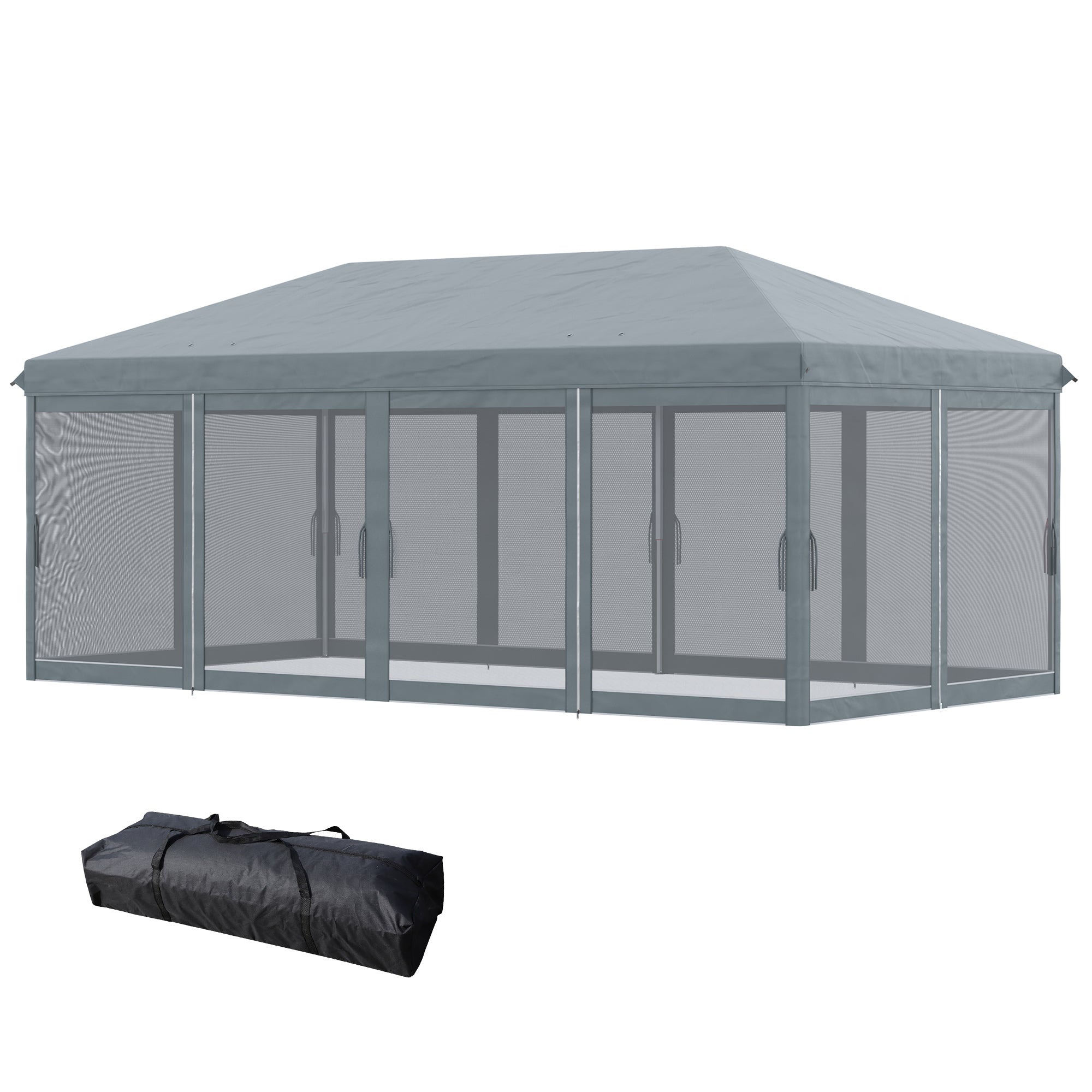 Pop-Up Folding Gazebo 6x3 m with 6 Anti-UV Mesh Sidewalls and Carrying Bag for Camping Parties Gray