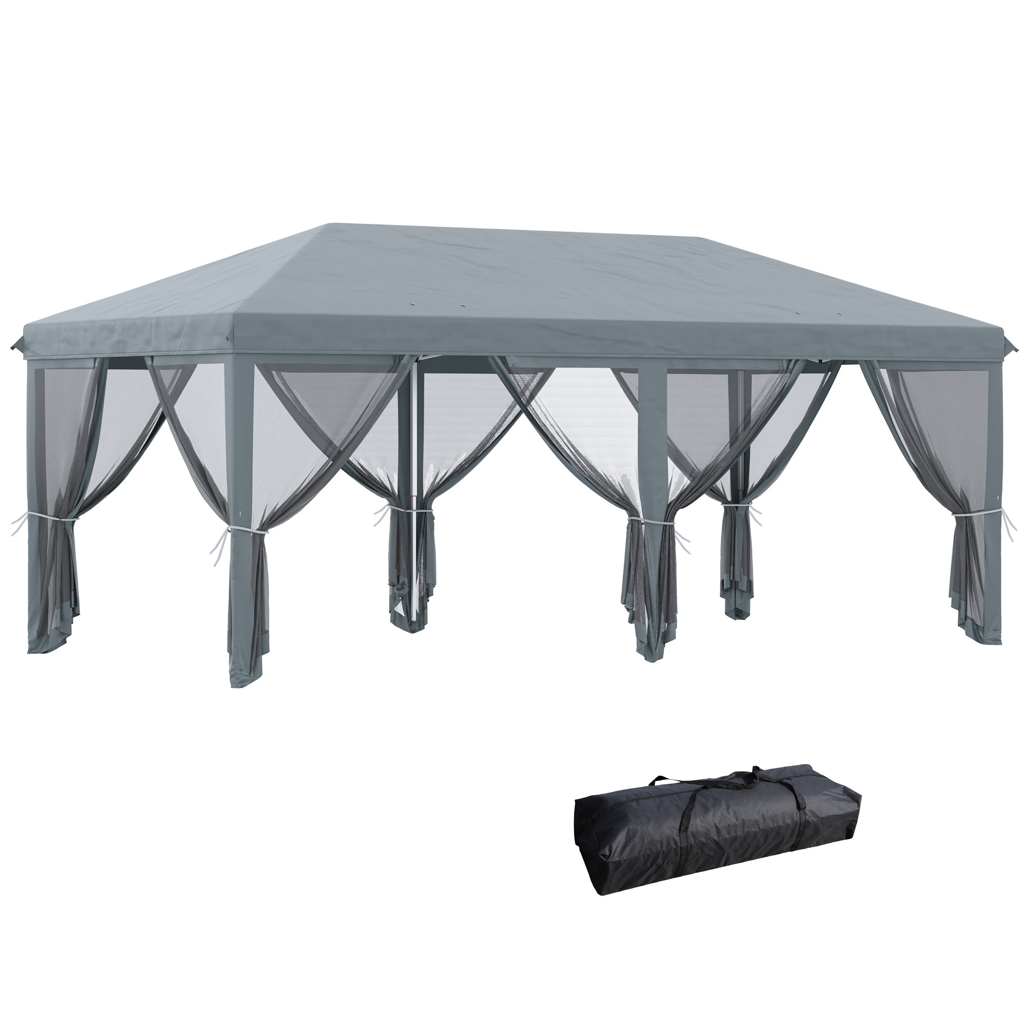Pop-Up Folding Gazebo 6x3 m with 6 Anti-UV Mesh Sidewalls and Carrying Bag for Camping Parties Gray