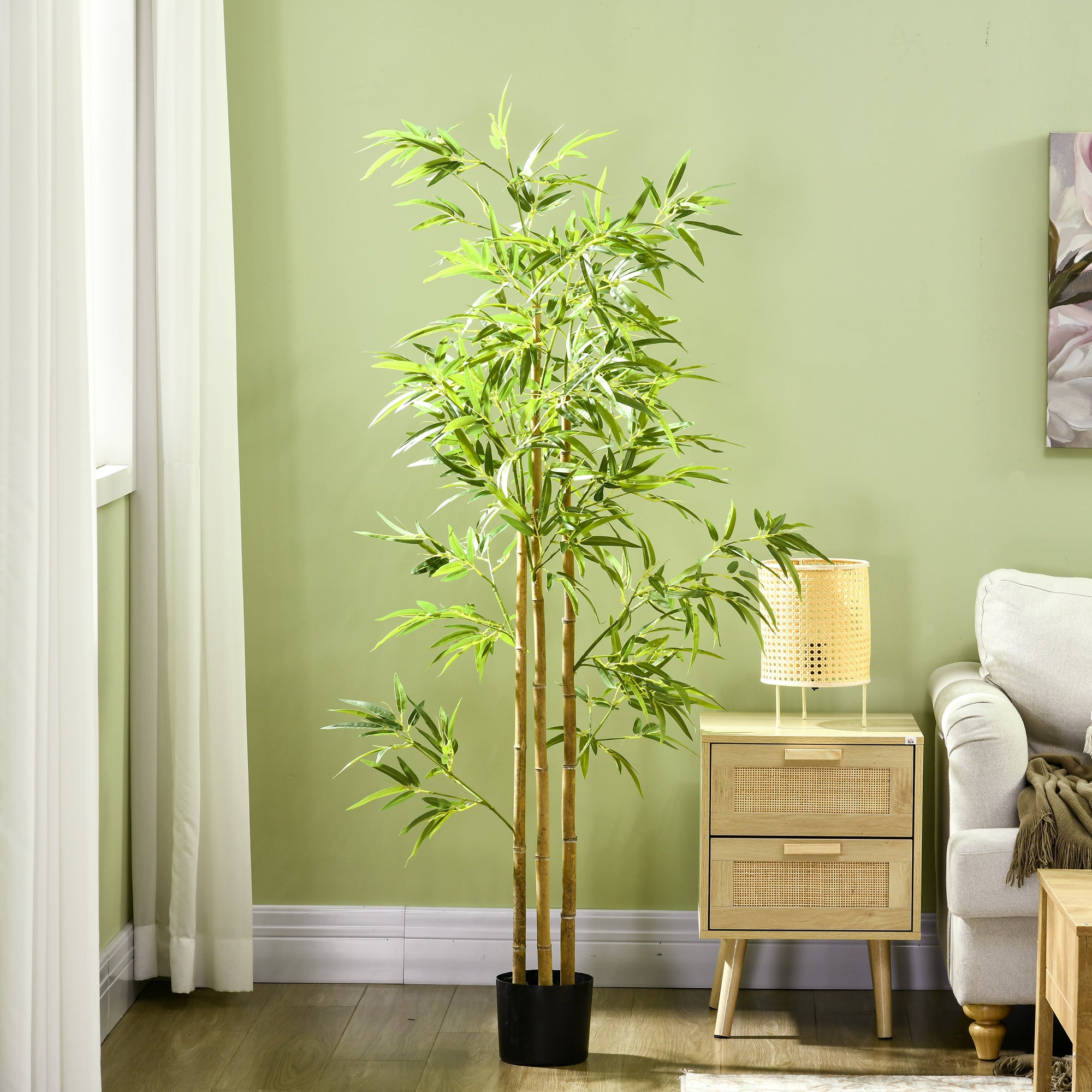 Artificial Bamboo Large 180cm Artificial Plant, Artificial Plants in Pot, Lifelike Bamboo with Artificial Moss for Living Room Bedroom Office Garden Gift
