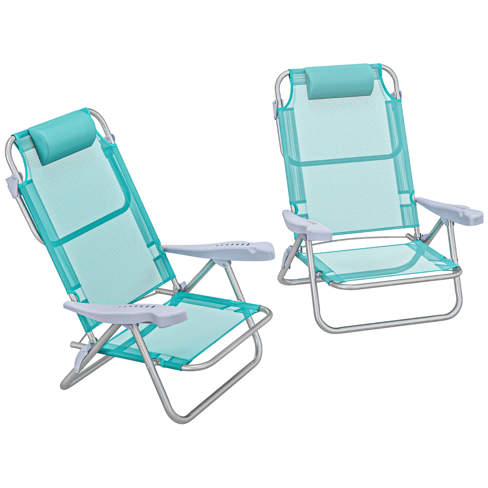 Set of 2 folding garden chairs portable fishing chair camping chair adjustable 6-level reclining backrest - aluminum dim. 62L x 65W x 80H cm cyan