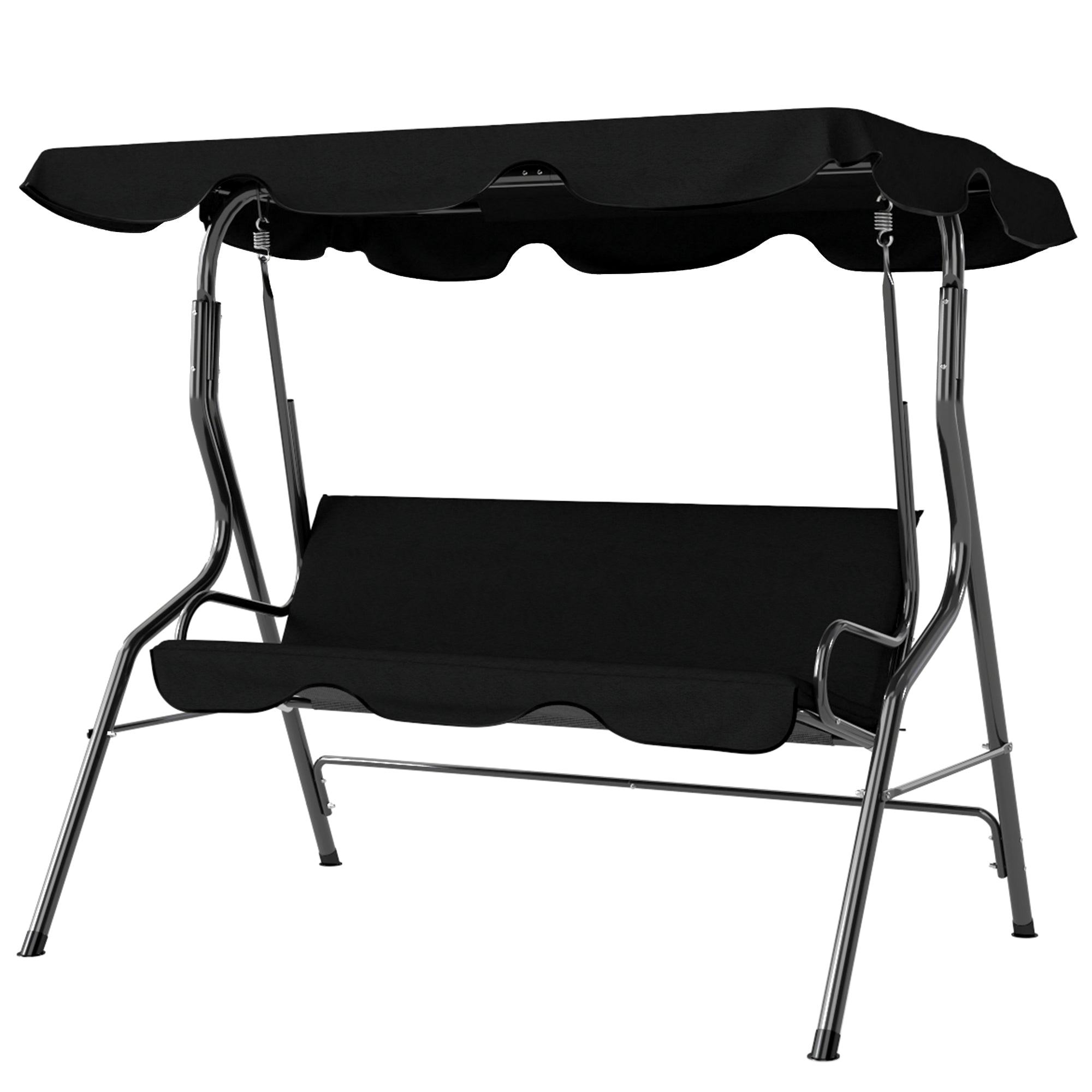 3-Seater Garden Swing with Waterproof Roof Adjustable Tilt Seat Cushions Backrest 1.7L x 1.1W x 1.53H m Steel Polyester Black