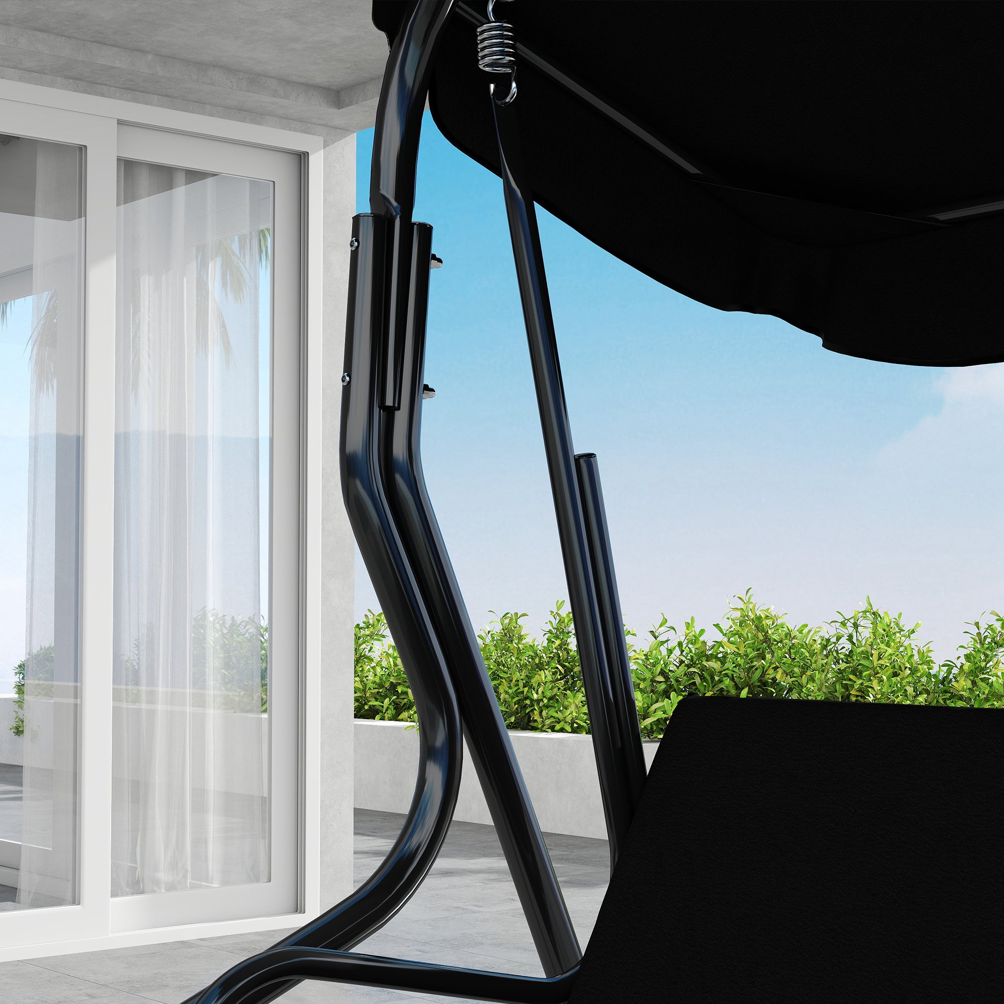 3-Seater Garden Swing with Waterproof Roof Adjustable Tilt Seat Cushions Backrest 1.7L x 1.1W x 1.53H m Steel Polyester Black