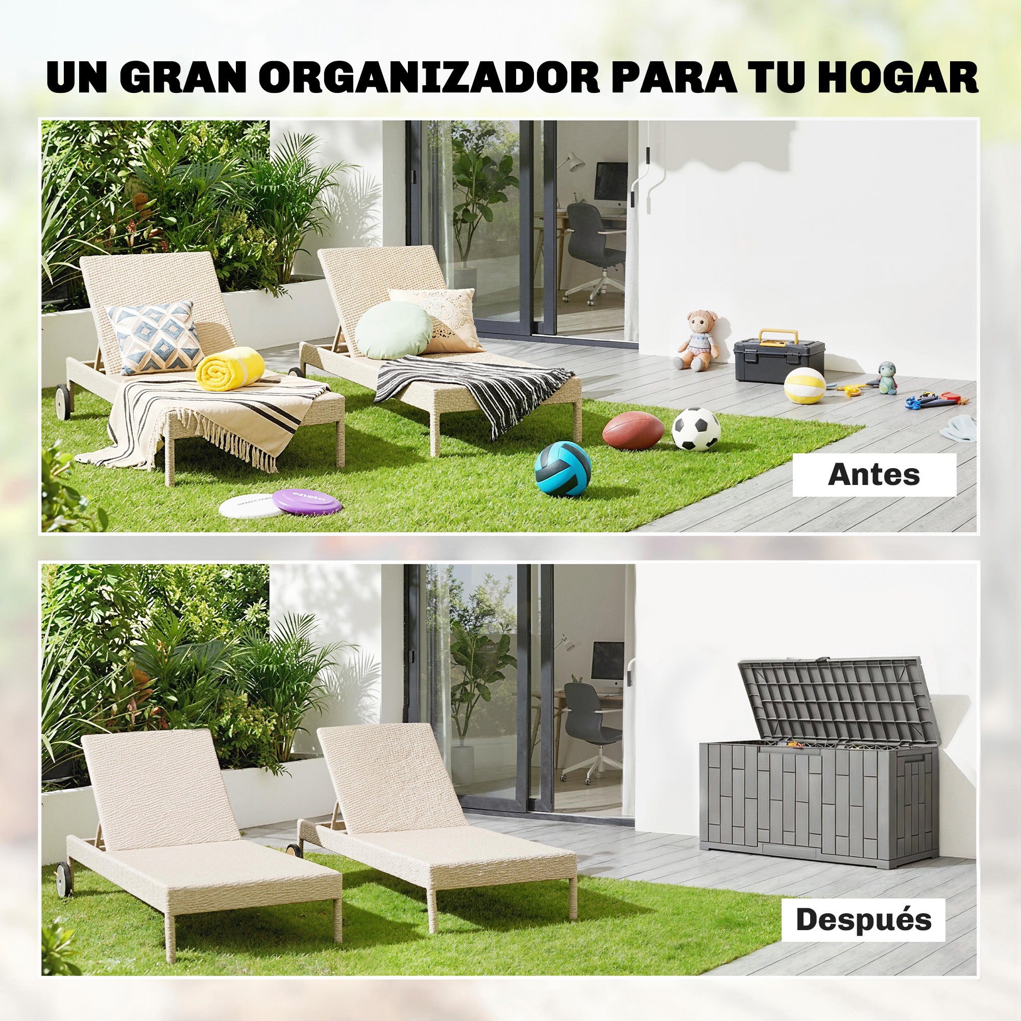 227 L Outdoor Storage Chest, Water & UV-Resistant Resin Storage Box with Lock for Garden, Terrace, Patio, 106.5 x 43 x 54.5 cm (42in x 17in x 21.5in), Gray