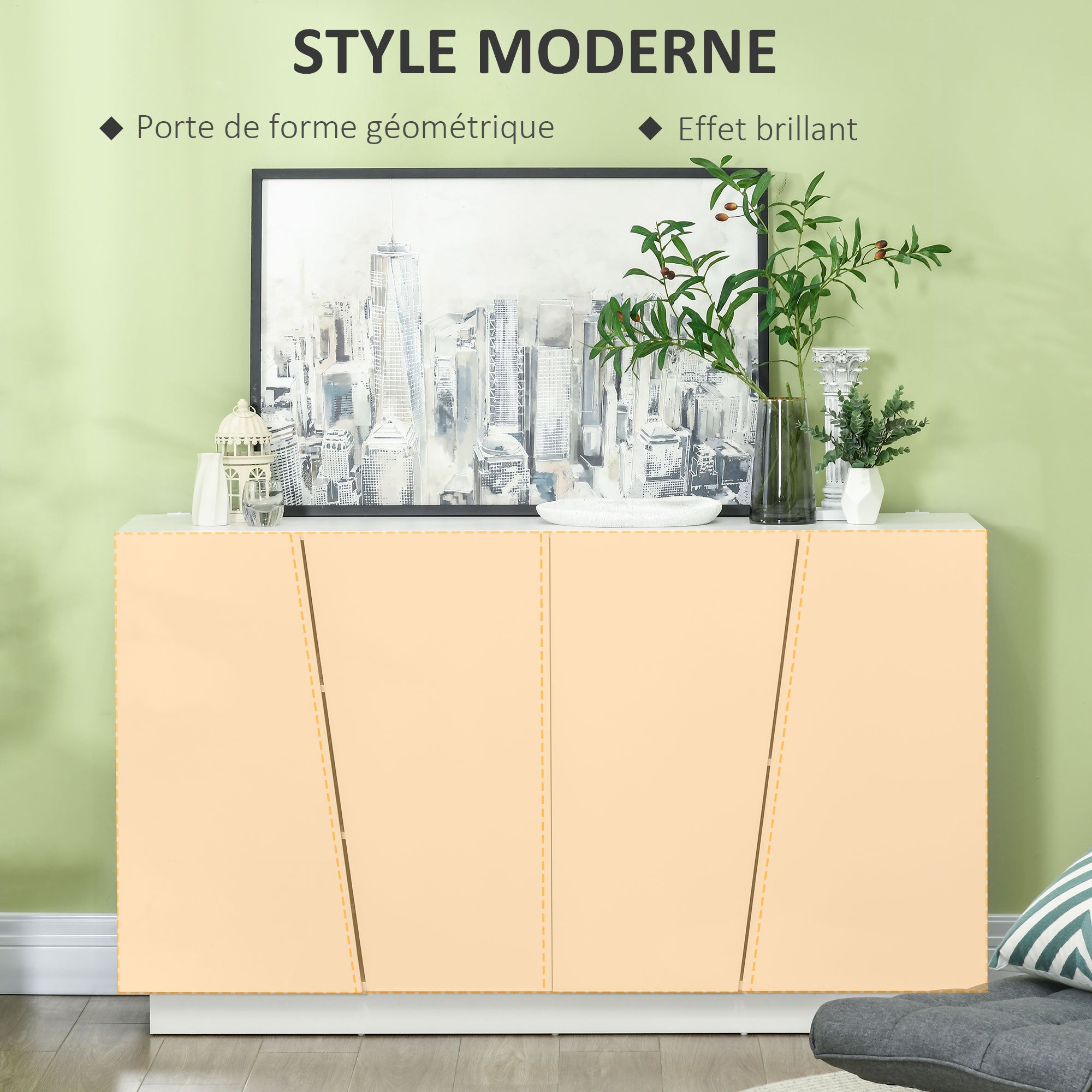 Storage Sideboard Cabinet with Doors and Adjustable Shelf, Storage Wardrobe for Living Room, Kitchen, Bedroom, 150 x 40 x 88 cm, White Gloss