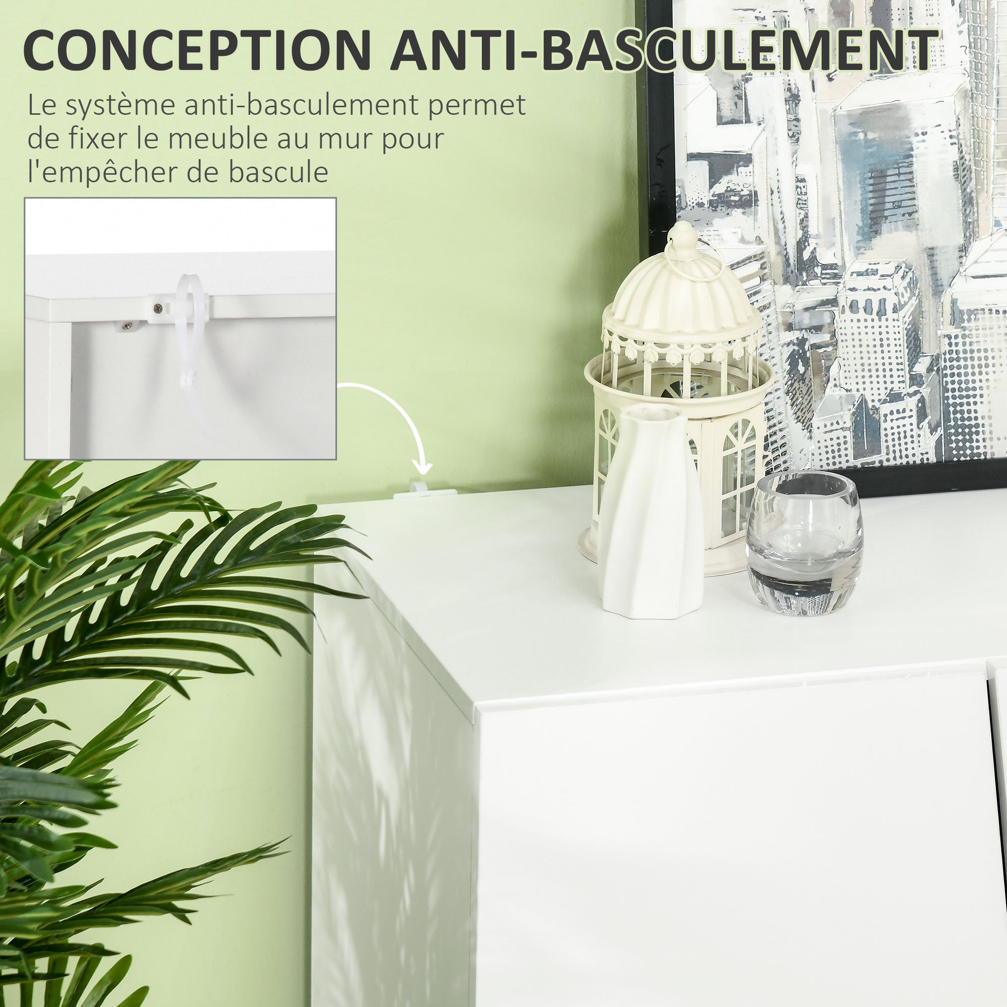 Storage Sideboard Cabinet with Doors and Adjustable Shelf, Storage Wardrobe for Living Room, Kitchen, Bedroom, 150 x 40 x 88 cm, White Gloss