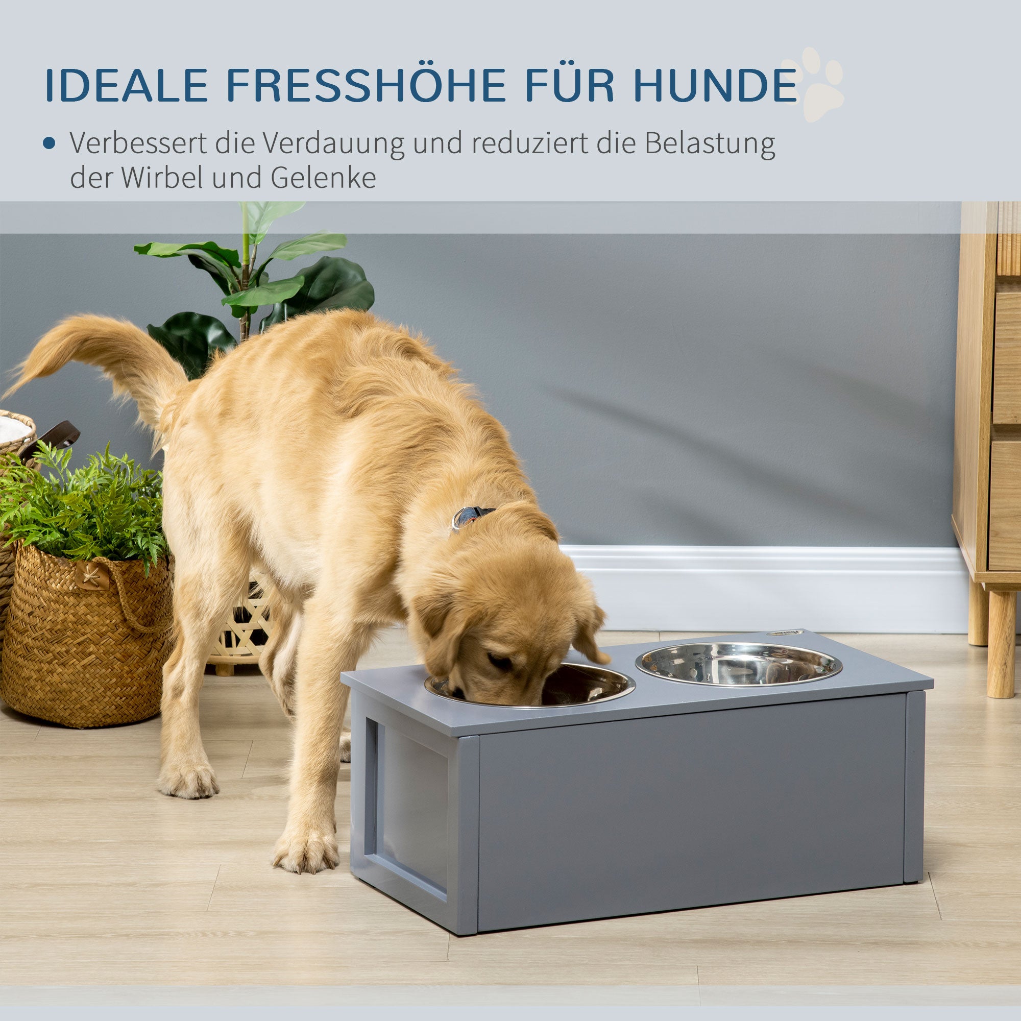 Elevated Dog Bowl Feeding Bowl with Drawer Water Bowl 2 x 2000ml Stainless Steel Bowls Food Bowl Feeding Station Dog Bowls for Medium Dogs Cats Gray