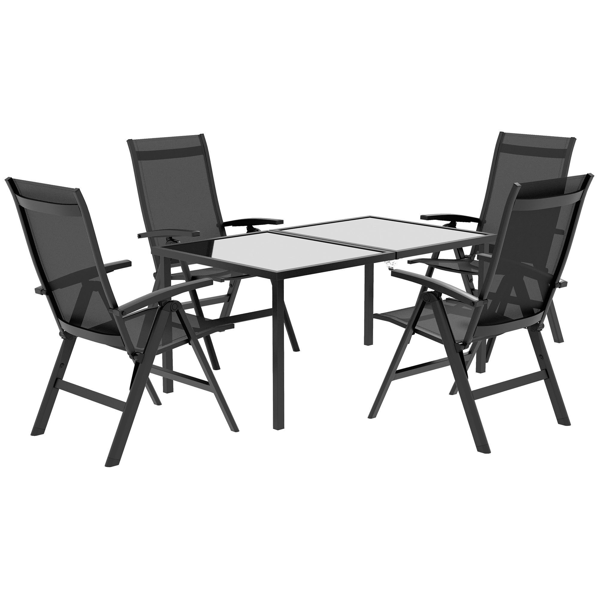 5 pcs Garden Furniture Set, Seating Set including 1 Dining Table, 4 Folding Chairs, Balcony Furniture Set, Garden Set for Balcony, Patio, Mesh, Black