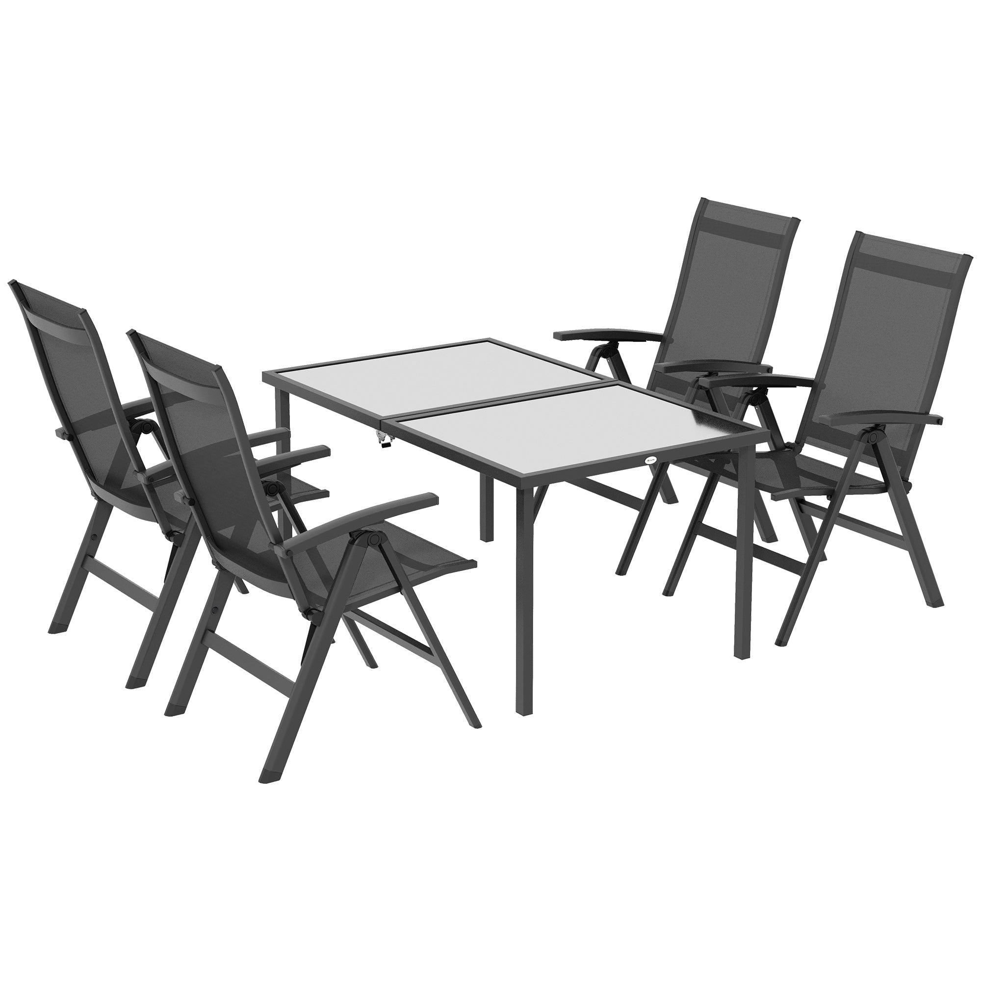 5 pcs Garden Furniture Set, Seating Set including 1 Dining Table, 4 Folding Chairs, Balcony Furniture Set, Garden Set for Balcony, Patio, Mesh, Black