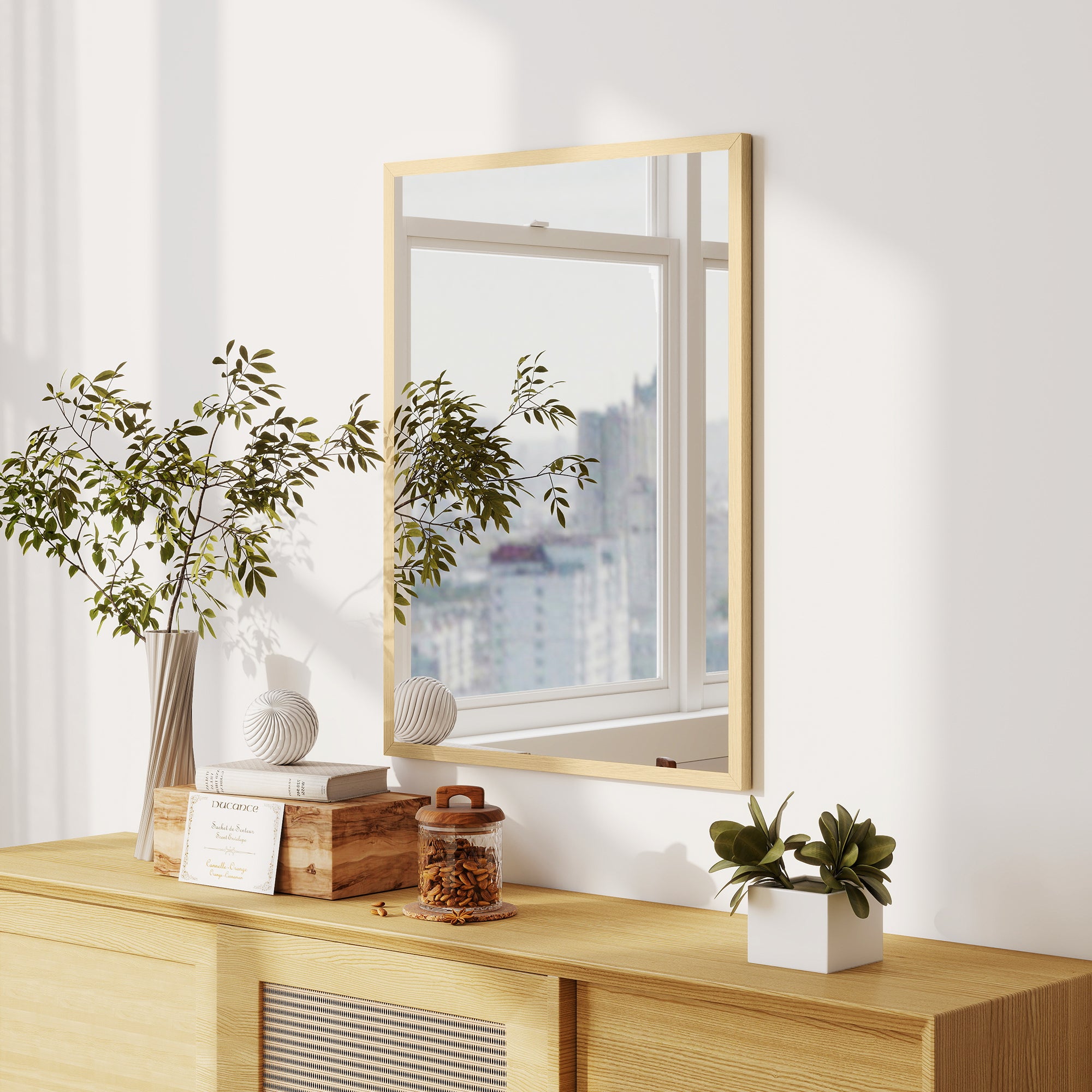 Rectangular Wall Mirror, 24 x 32 in (60 x 80 cm) — Natural Wood Frame