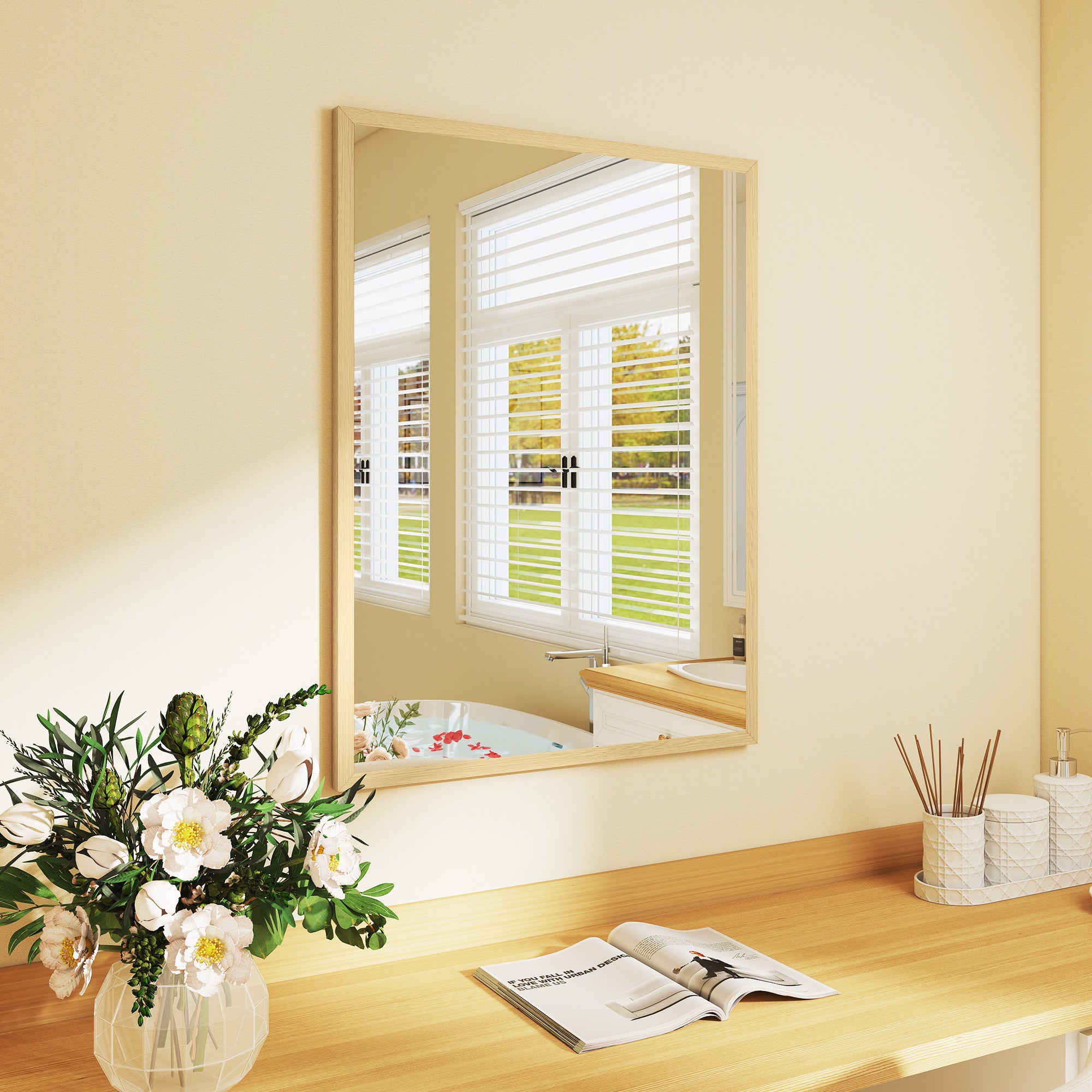 Rectangular Wall Mirror, 24 x 32 in (60 x 80 cm) — Natural Wood Frame