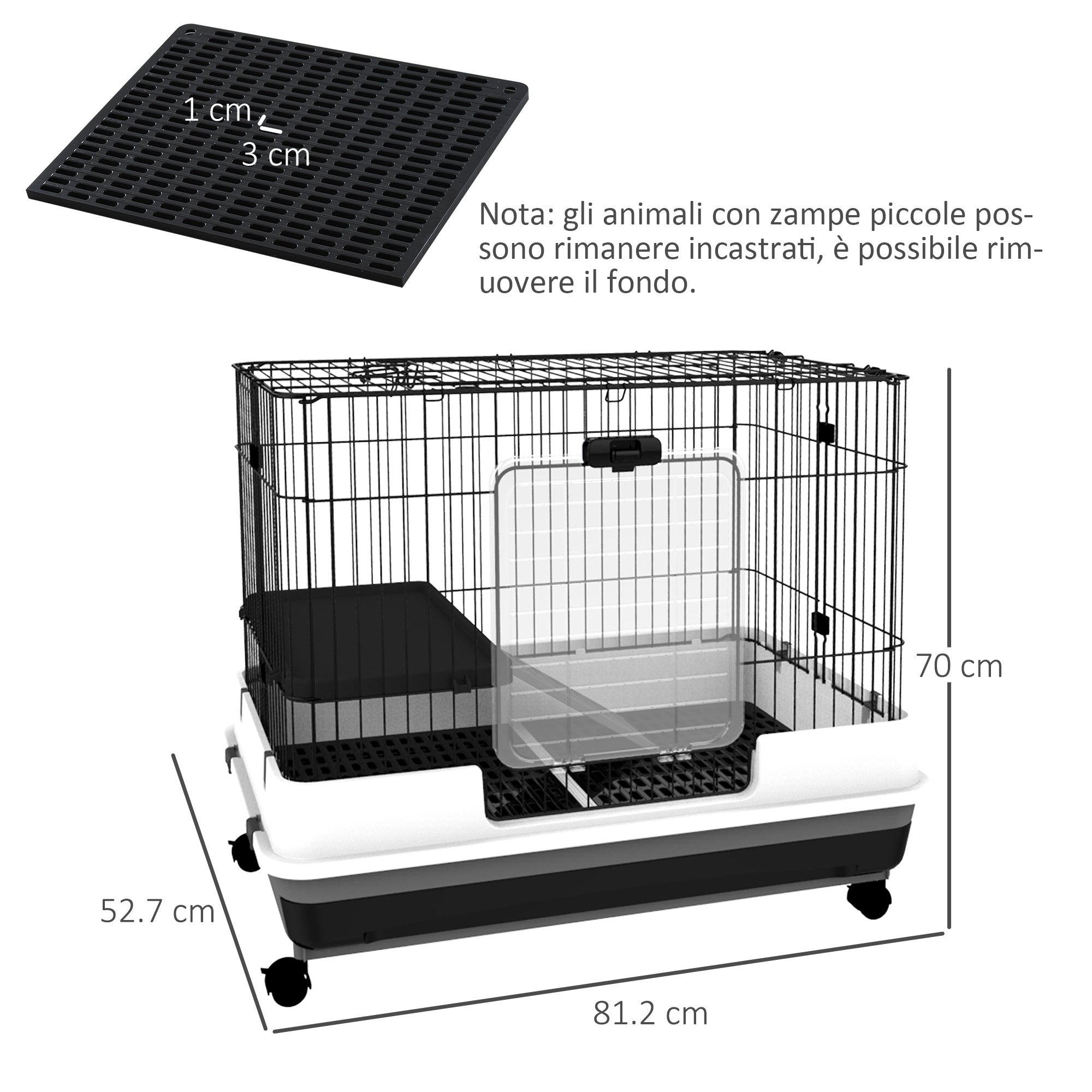 Metal Cage for Rabbits Guinea Pigs in Black with 2 Doors and Removable Tray 81.2x52.7x70cm