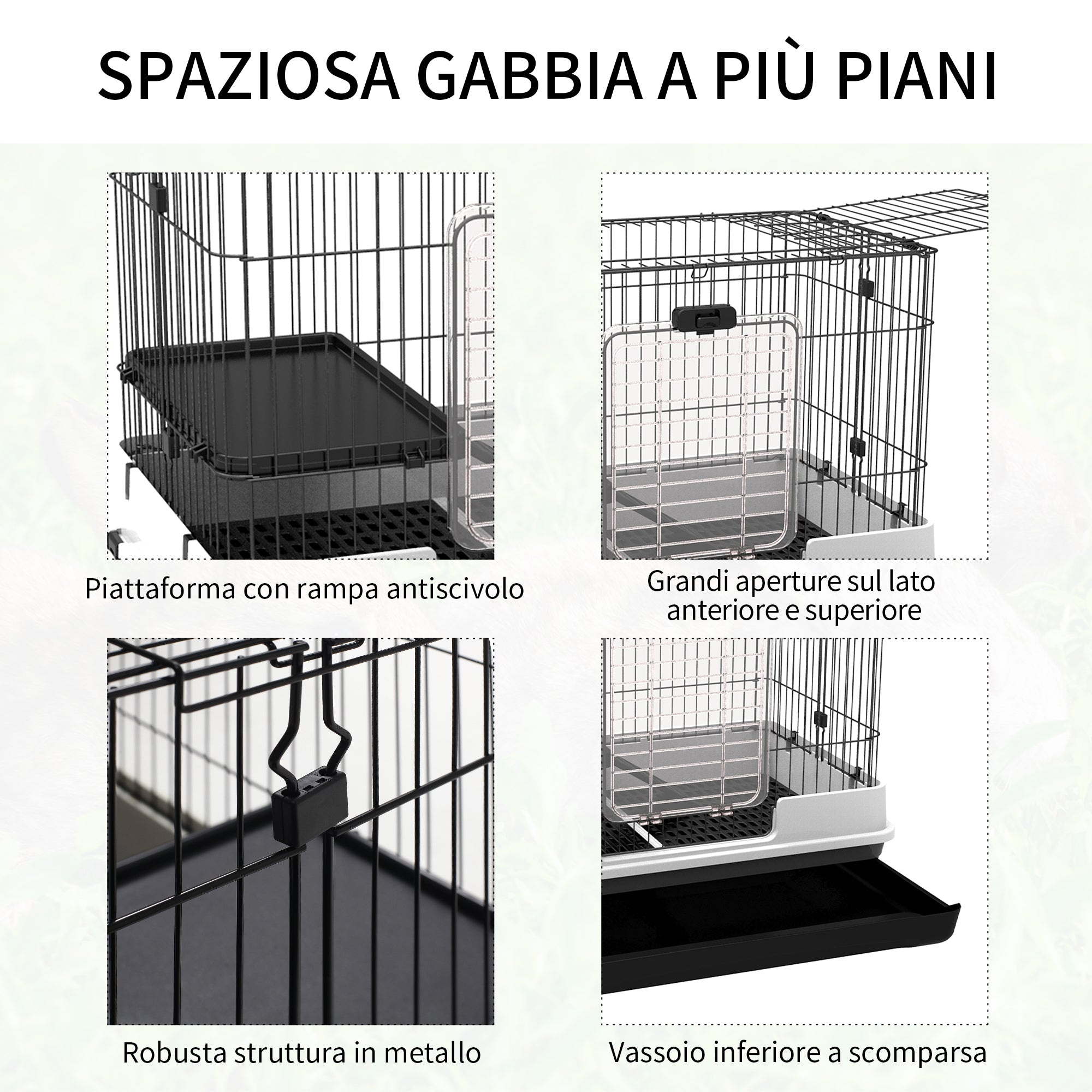Metal Cage for Rabbits Guinea Pigs in Black with 2 Doors and Removable Tray 81.2x52.7x70cm