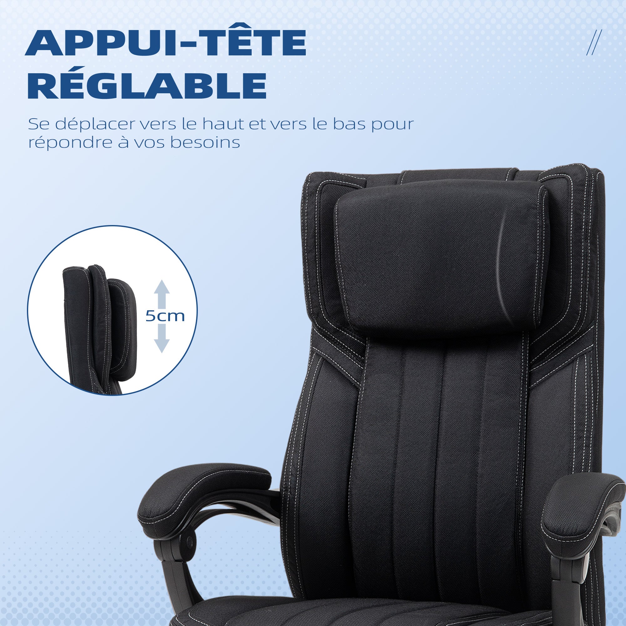 Office Chair Ergonomic Desk Chair Adjustable Height Reclining Backrest Armrests Footrest and Headrest Swivel Office Chair with Wheels 65x61x105-113cm Black