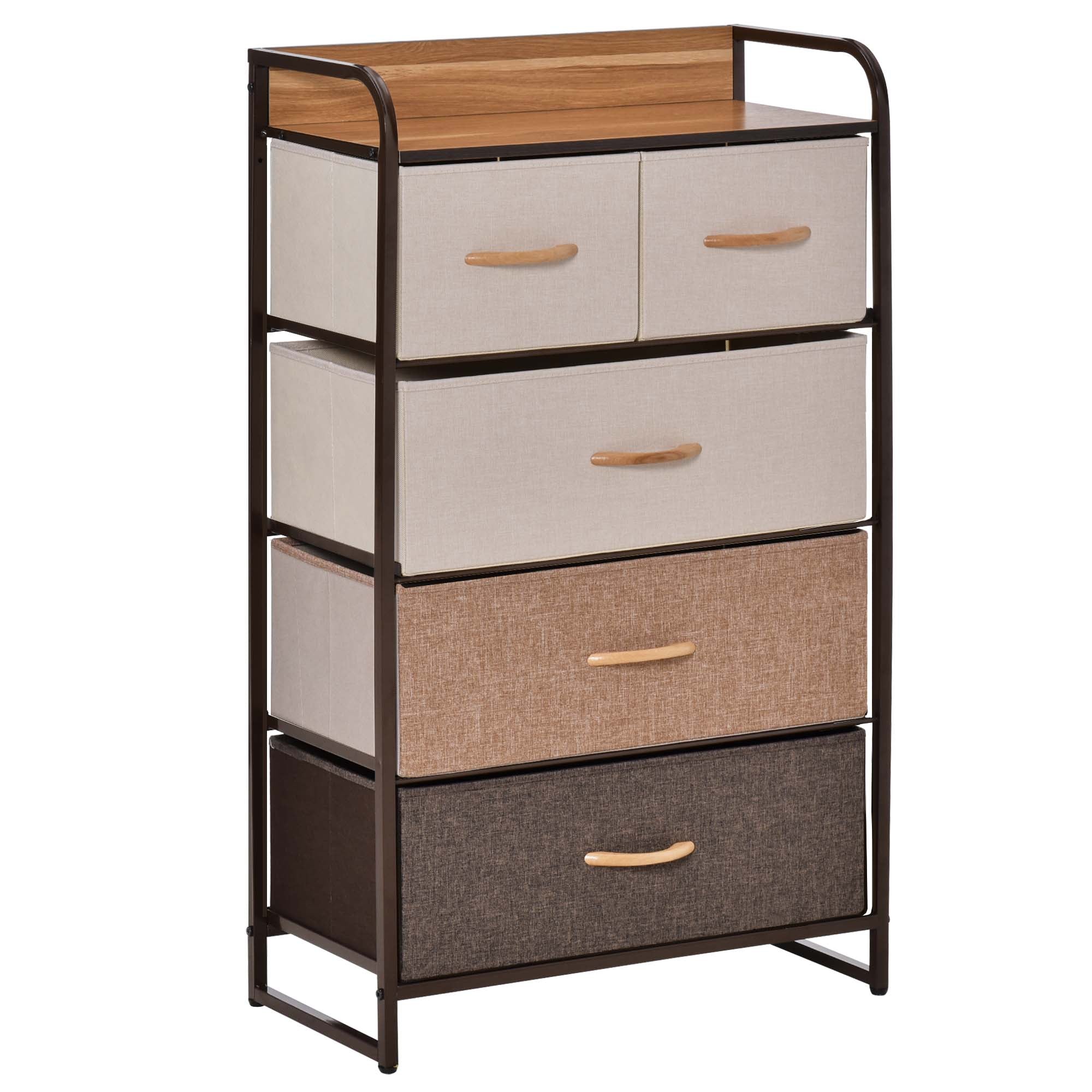 Chest of Drawers, Sideboard with 5 Foldable Fabric Drawers, Handle, Storage Cabinet with Anti-tipping device for Living Room, Bedroom, Brown