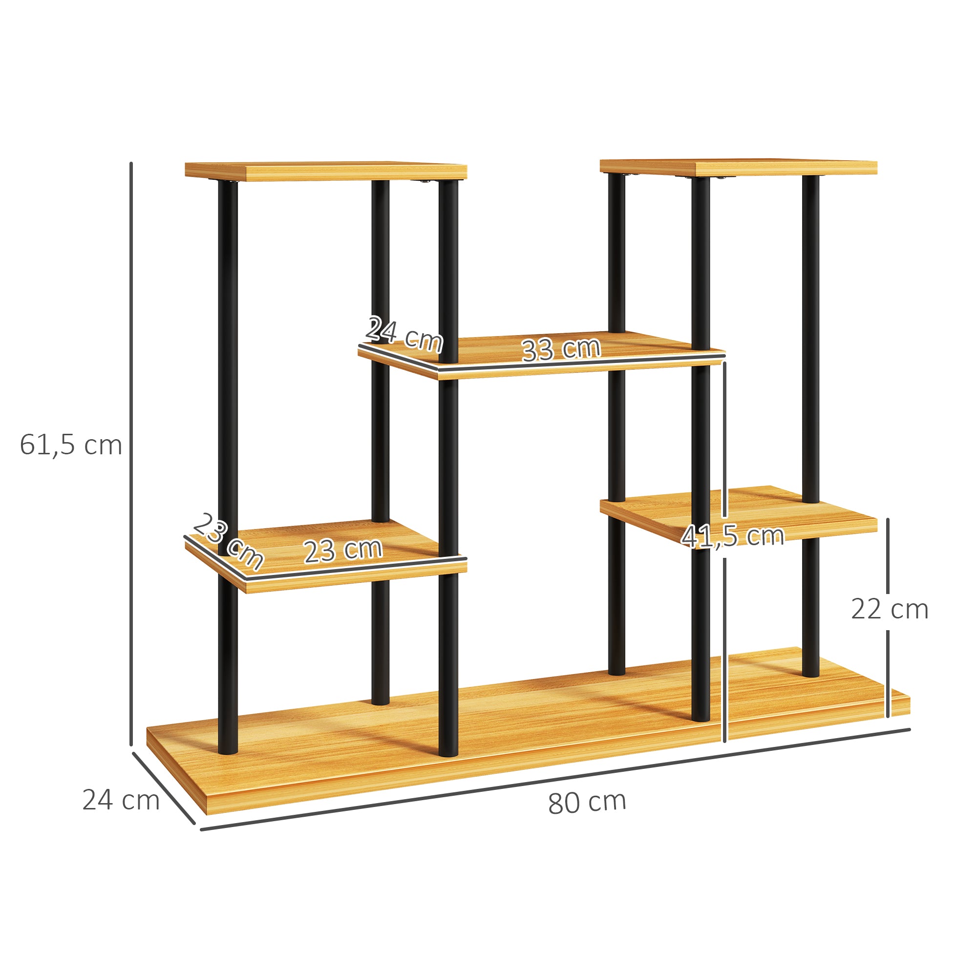 Indoor Plant Stand, 6-Tier Plant Shelf, Steel Frame Solid Wood Base, Plant Holder for Living Room, Balcony, Garden, Natural Wood