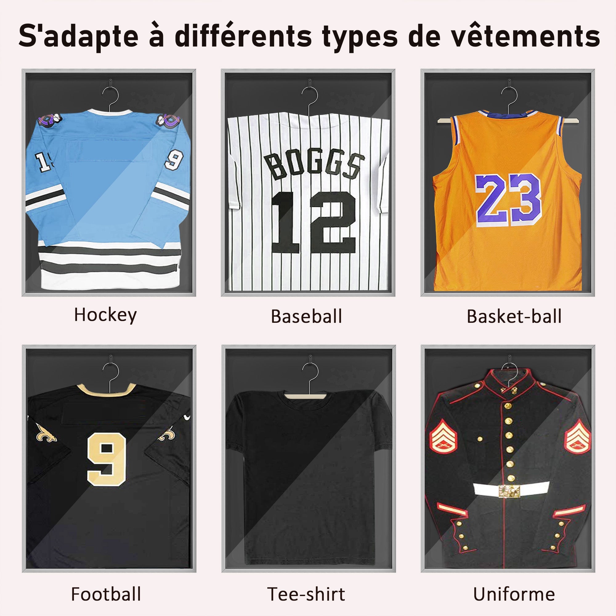 Frame box T-frame jersey frame in aluminum and UV protection acrylic, 70 x 90 cm