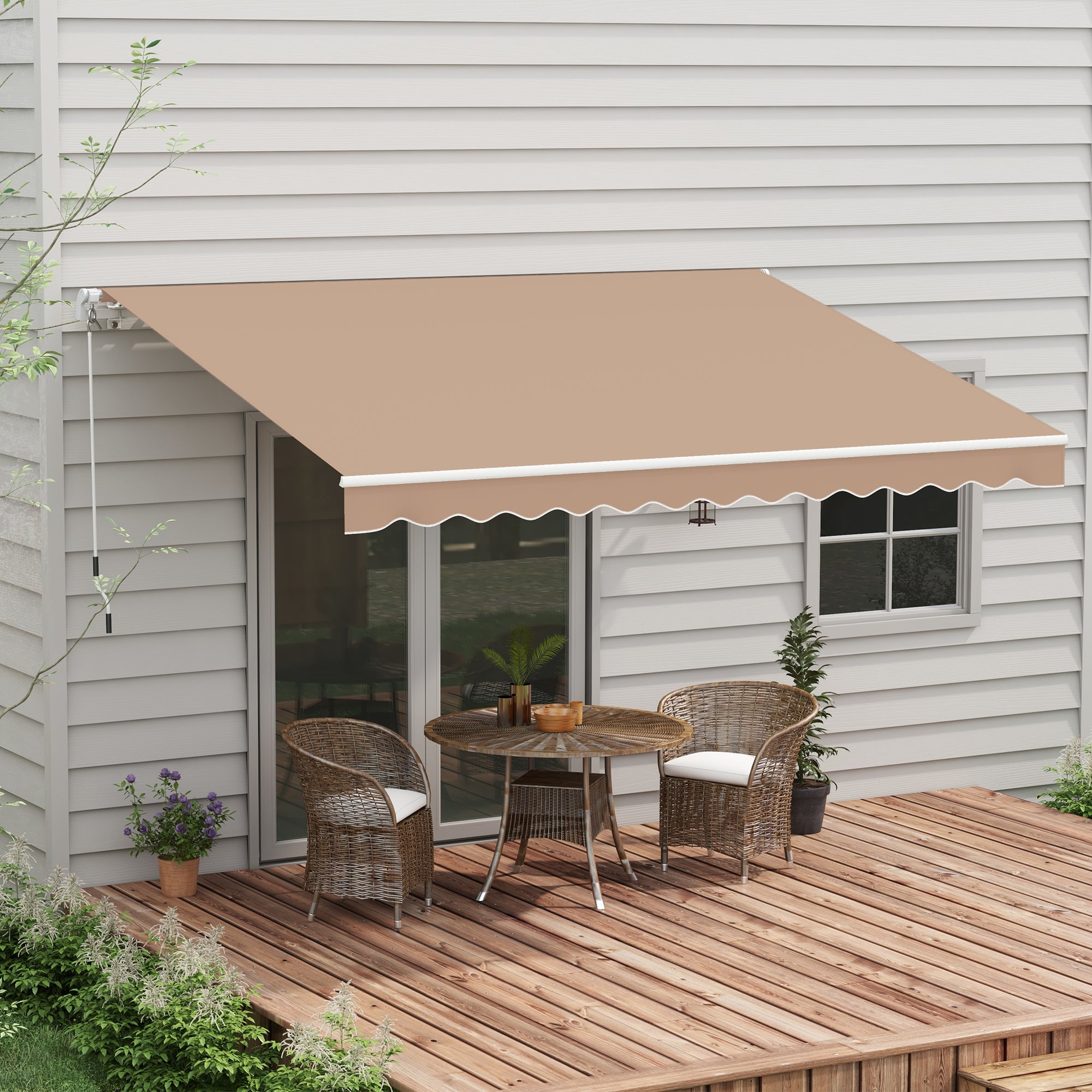 Manual Retractable Awning 137.8" x 98.4" Awning for Balcony with Metal Crank Waterproof and Anti-UV Exterior Roll-Up Awning for Garden Terrace Windows Brown
