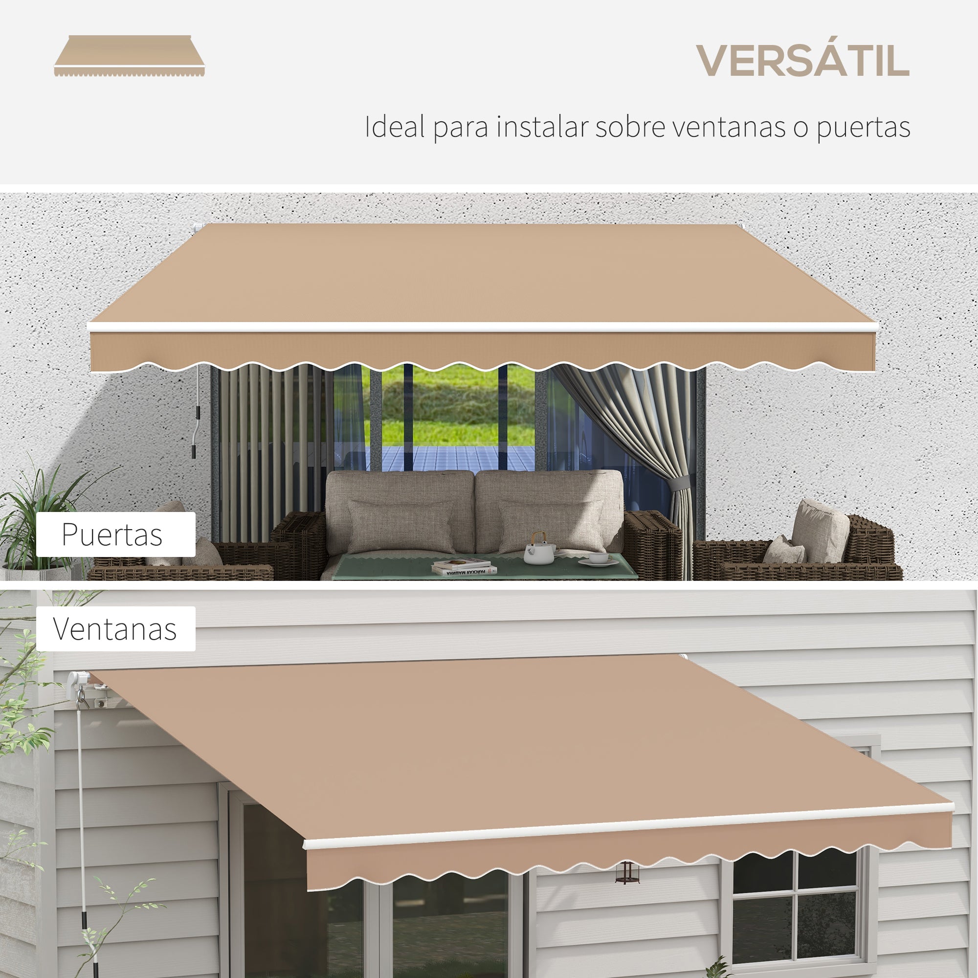 Manual Retractable Awning 137.8" x 98.4" Awning for Balcony with Metal Crank Waterproof and Anti-UV Exterior Roll-Up Awning for Garden Terrace Windows Brown