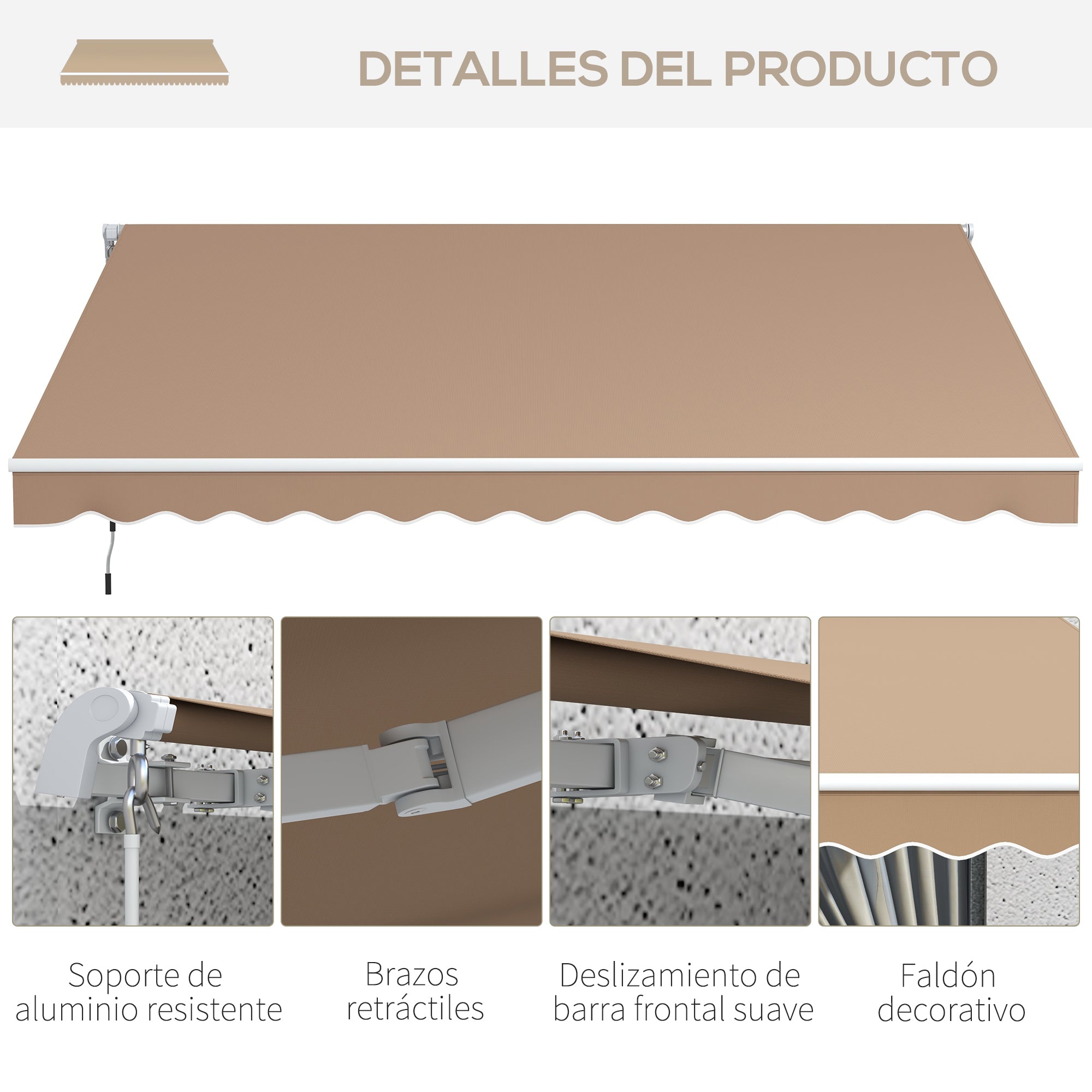 Manual Retractable Awning 137.8" x 98.4" Awning for Balcony with Metal Crank Waterproof and Anti-UV Exterior Roll-Up Awning for Garden Terrace Windows Brown