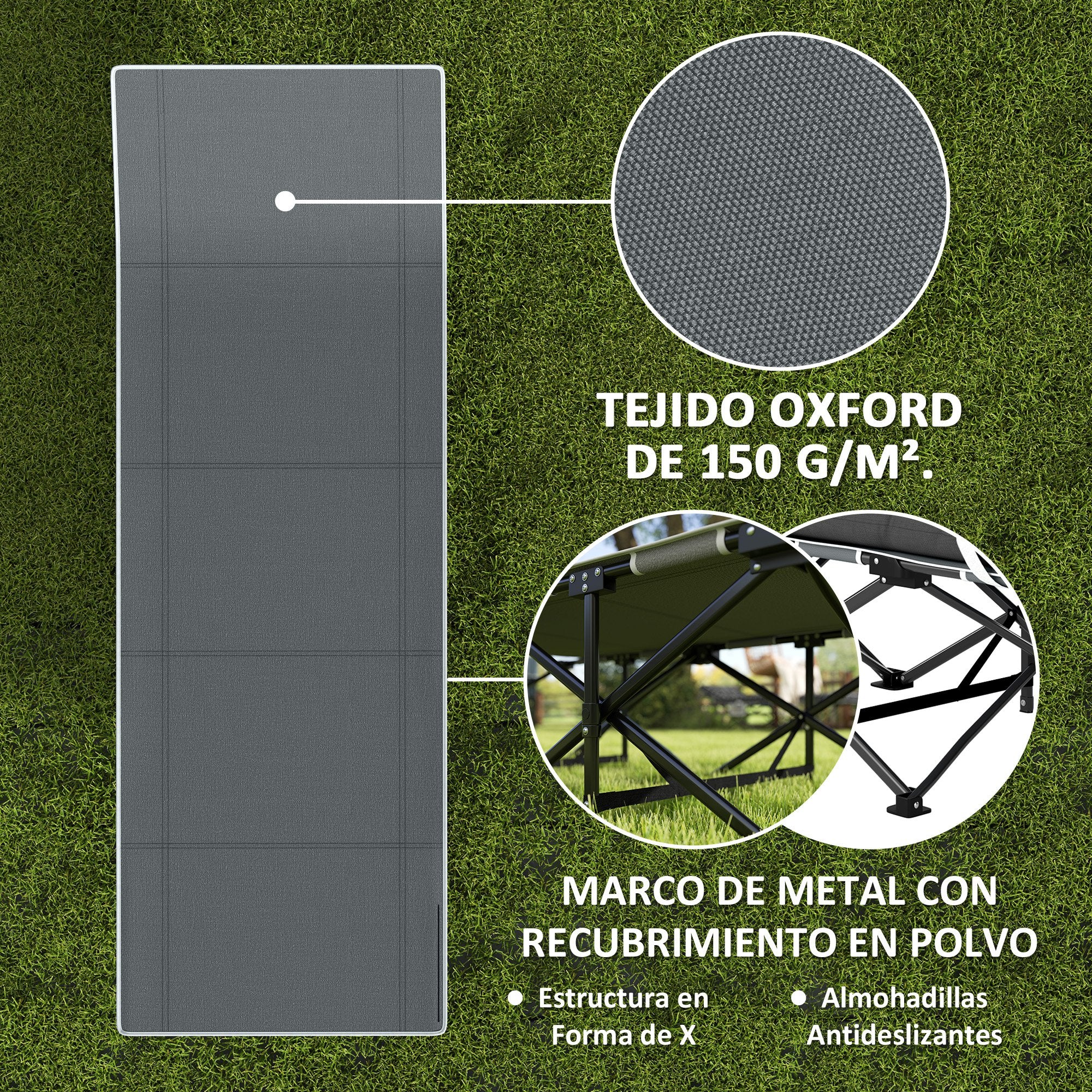 Folding Camping Bed Portable Camping Cot Lounger with Headrest Removable Mattress and Carrying Bag Load 150 kg for Beach Hiking 196x68x37 cm Black