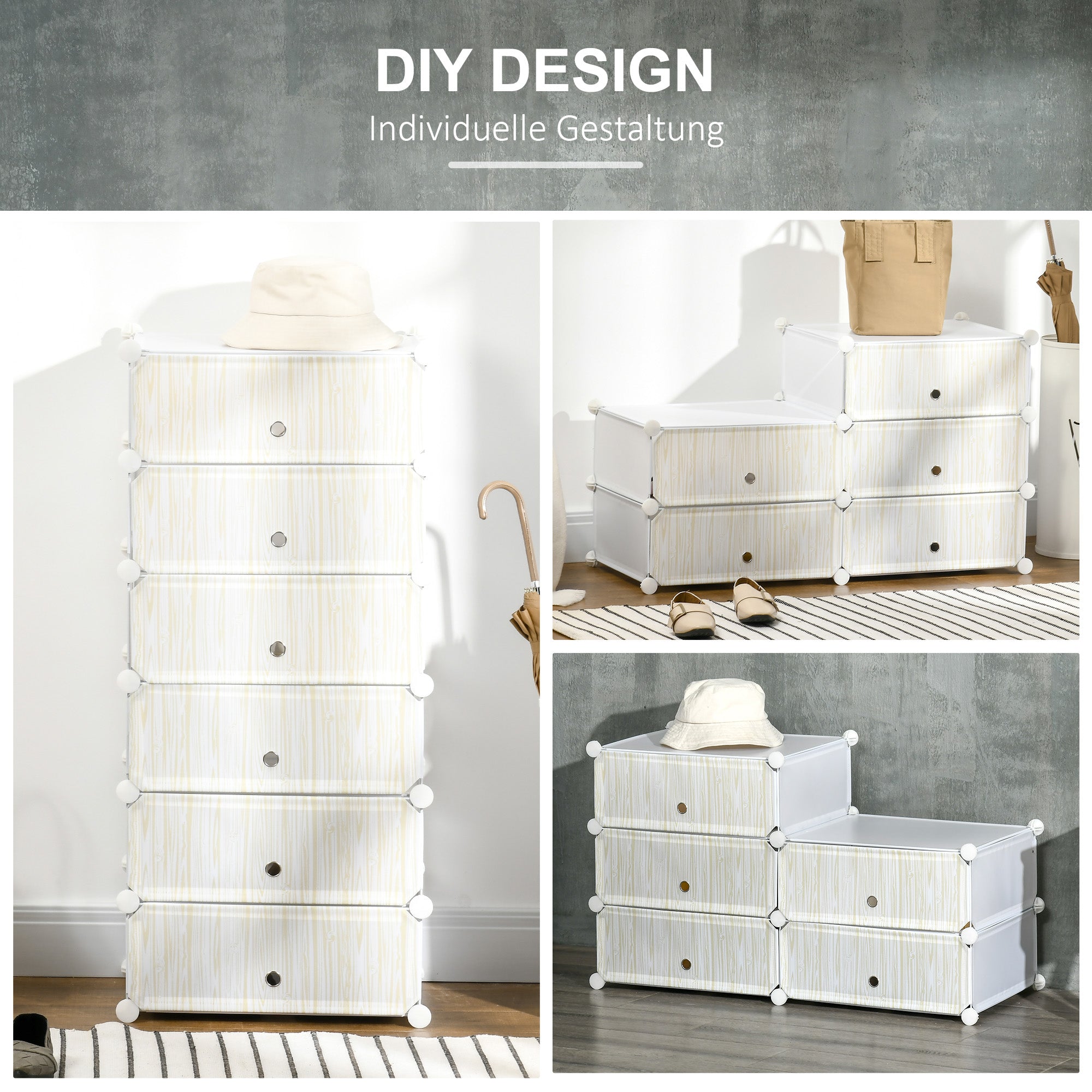 Plastic Shoe Rack Storage Shelf for 6 Pairs of Shoes Shoe Box for Hallway DIY Stackable Shelving Shoe Storage White 49 x 36.5 x 108 cm