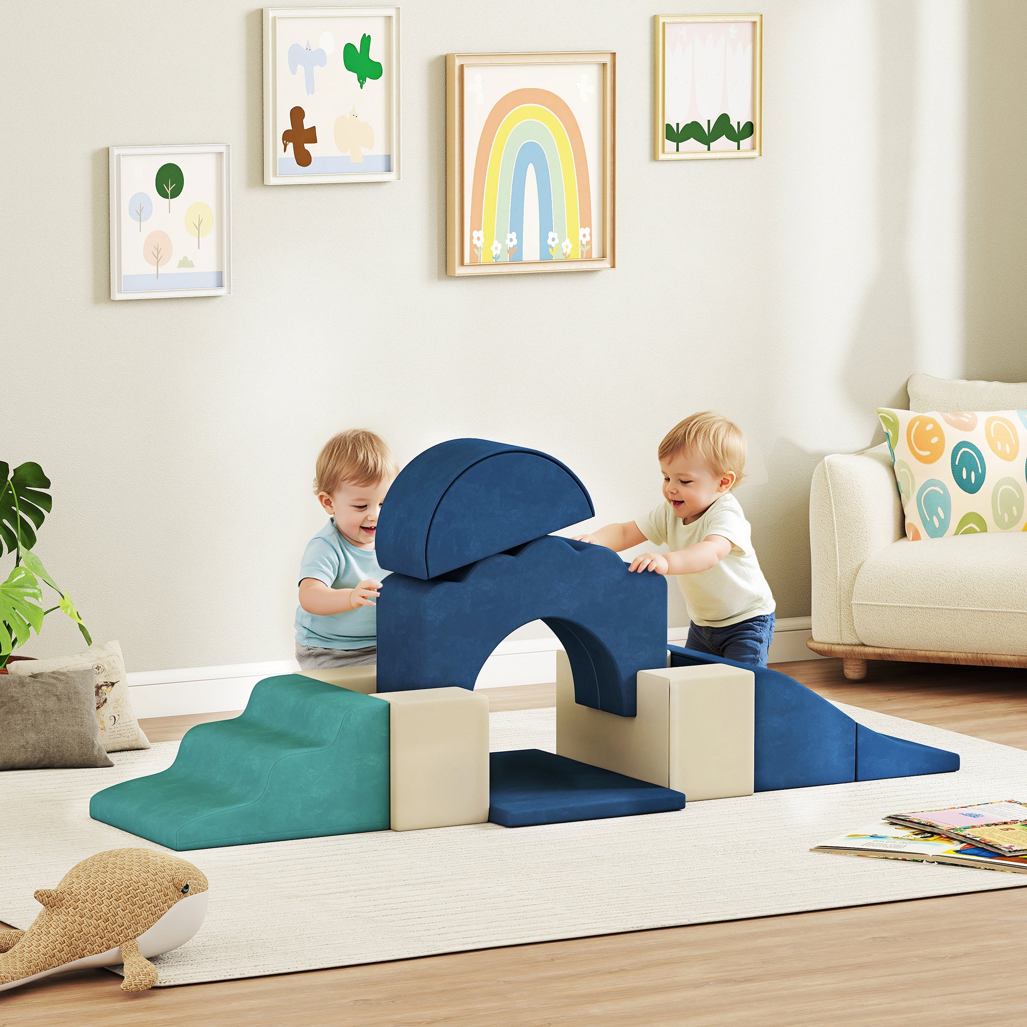 7-Piece Baby Motor Skills Set – Velvet Foam Modules with Non-Slip Base, Building Blocks, Educational Toy for Toddlers, Blue