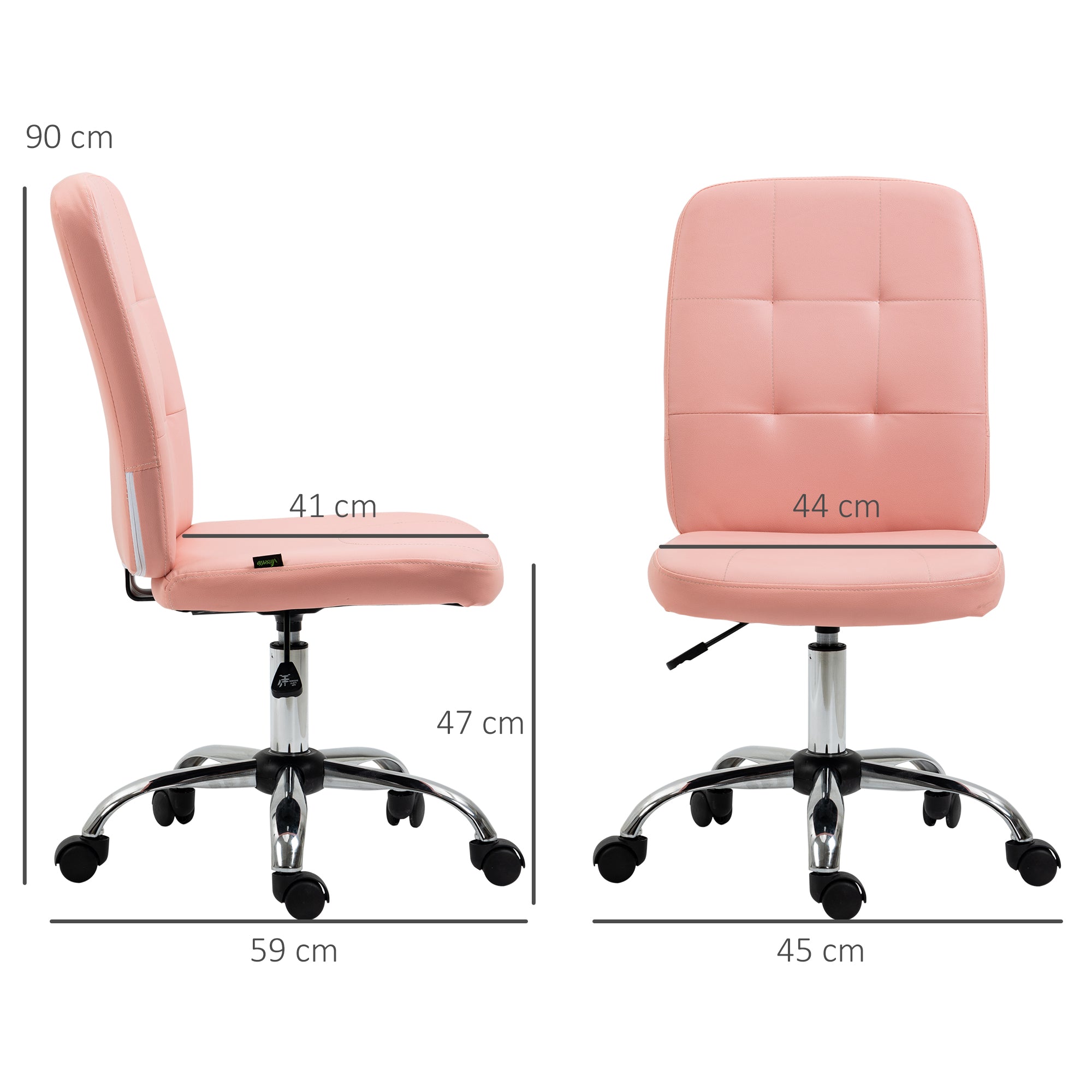 Armless Office Chair Swivel Desk Chair with Height Adjustable Modern Style Load 120 kg 45x59x90-100 cm Pink