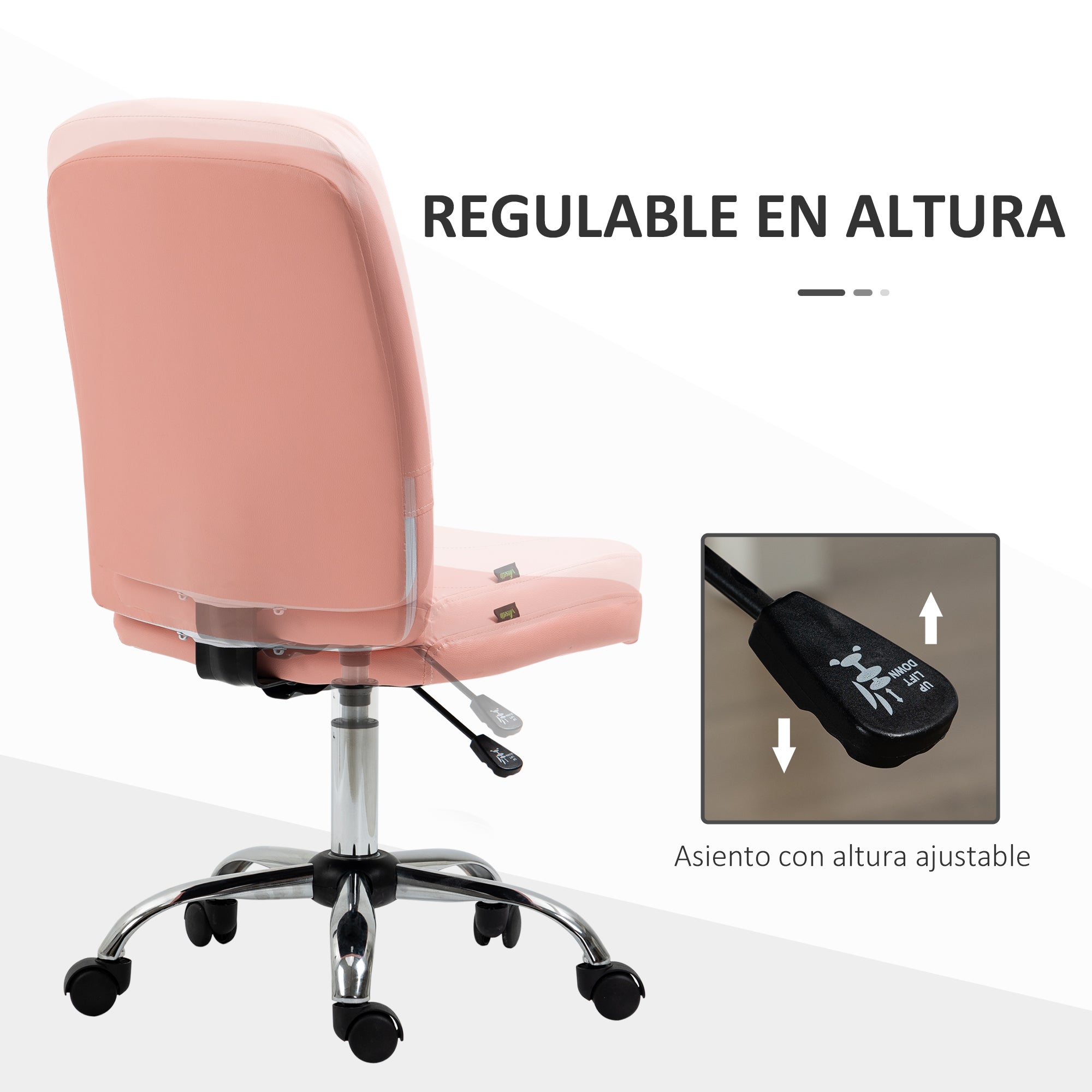 Armless Office Chair Swivel Desk Chair with Height Adjustable Modern Style Load 120 kg 45x59x90-100 cm Pink