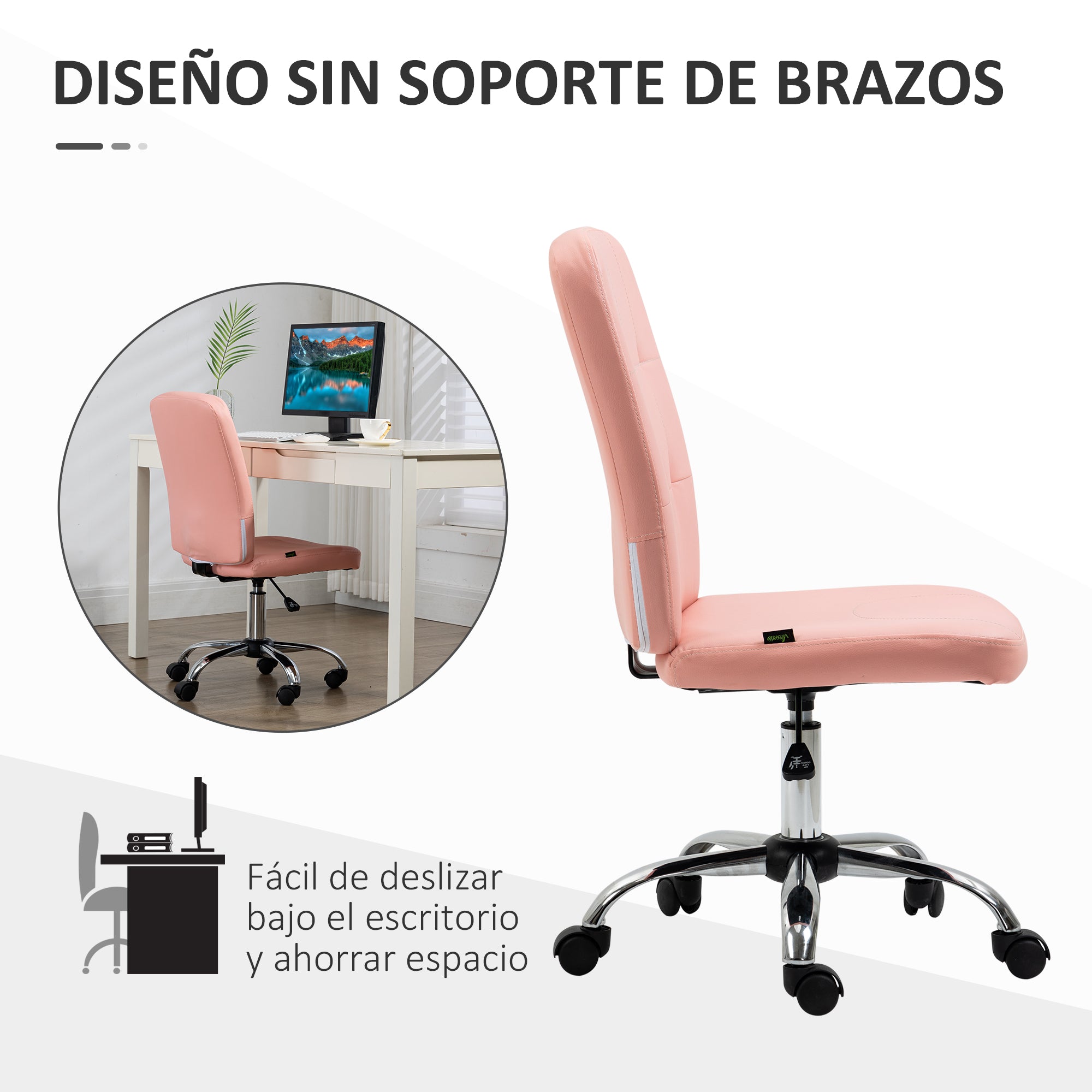Armless Office Chair Swivel Desk Chair with Height Adjustable Modern Style Load 120 kg 45x59x90-100 cm Pink