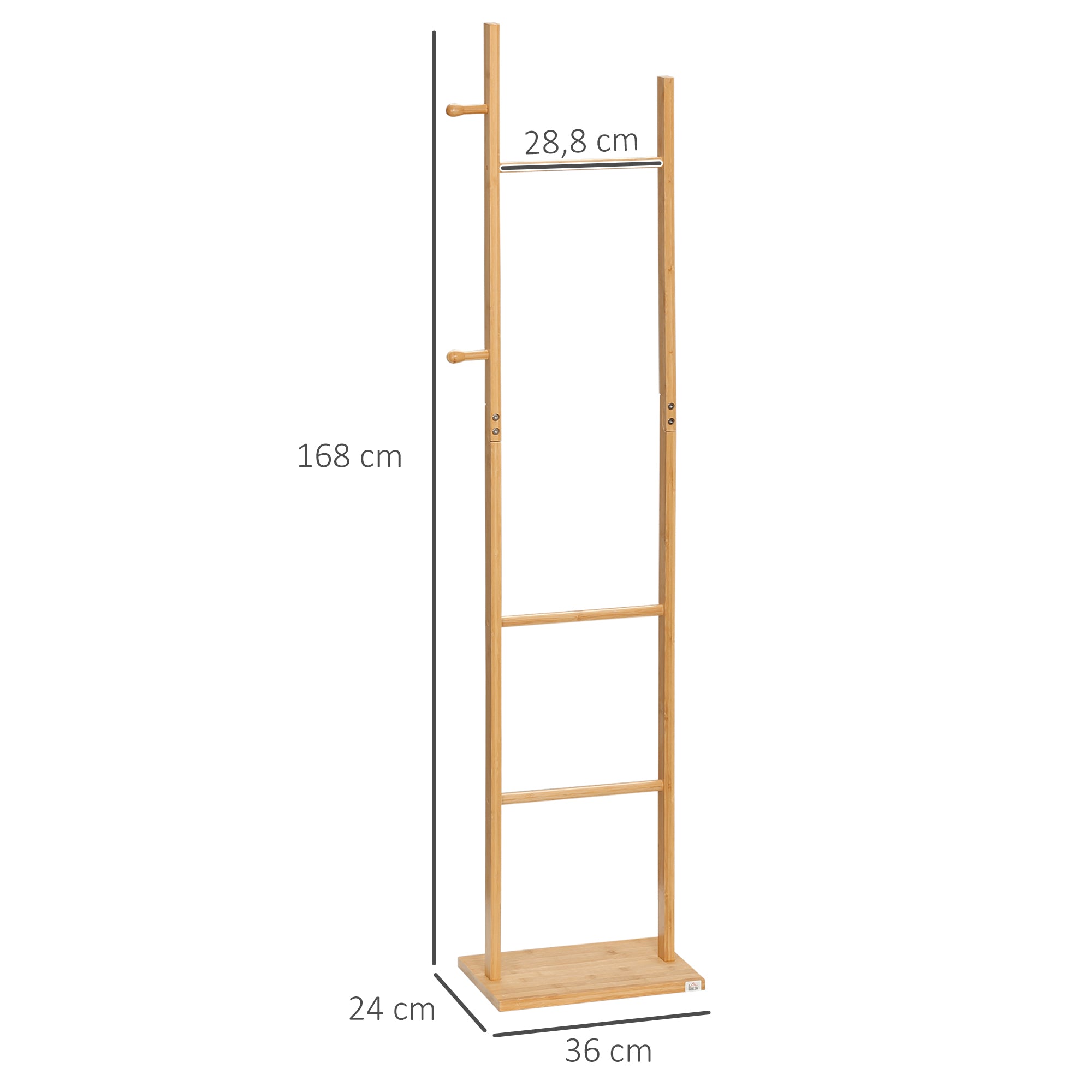 Coat Stand, Clothes Rail with 2 Hooks, 3 Bars, Rack for Hats, Clothing, for Entryway, Hallway, 36 x 24 x 168 cm, Bamboo, Natural