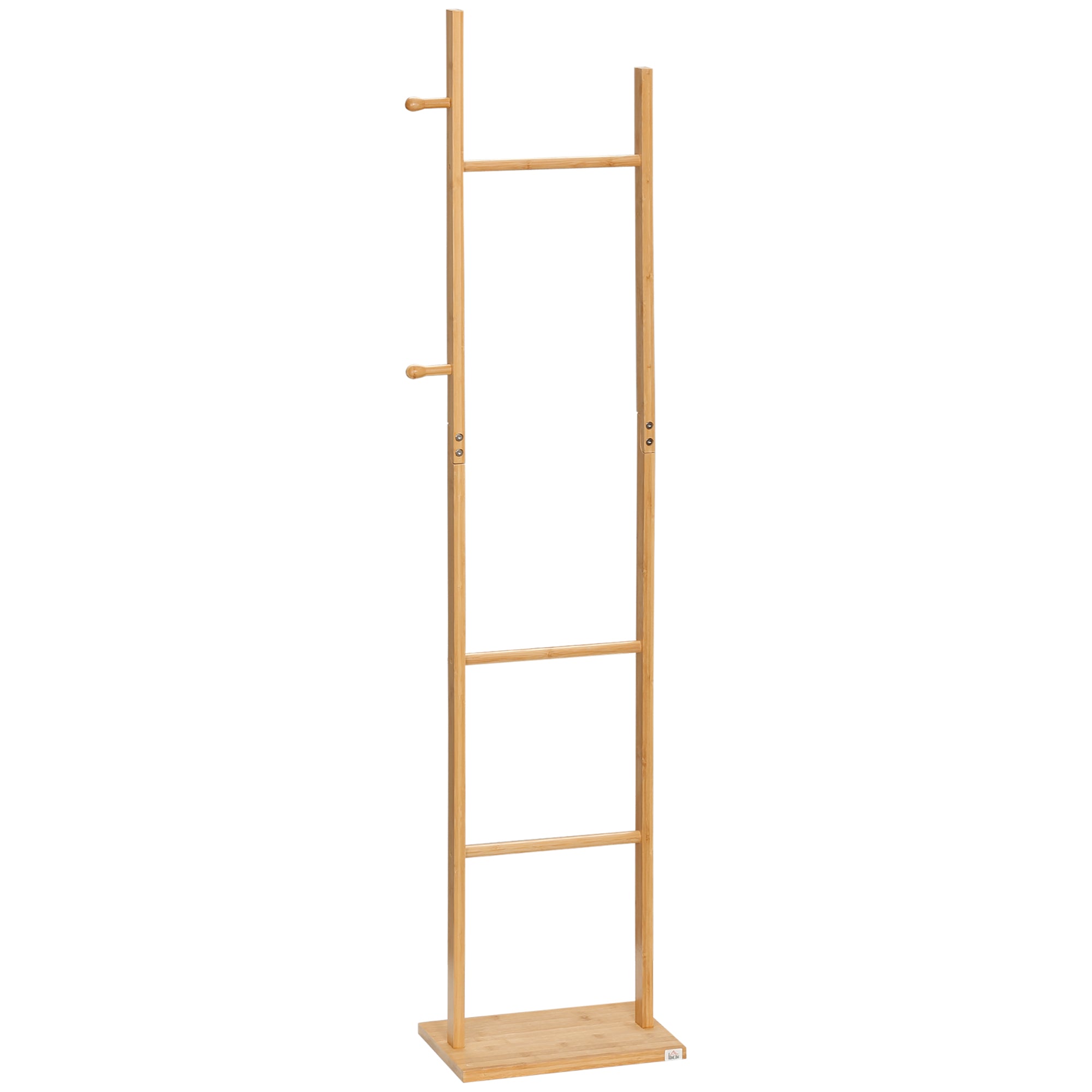 Coat Stand, Clothes Rail with 2 Hooks, 3 Bars, Rack for Hats, Clothing, for Entryway, Hallway, 36 x 24 x 168 cm, Bamboo, Natural