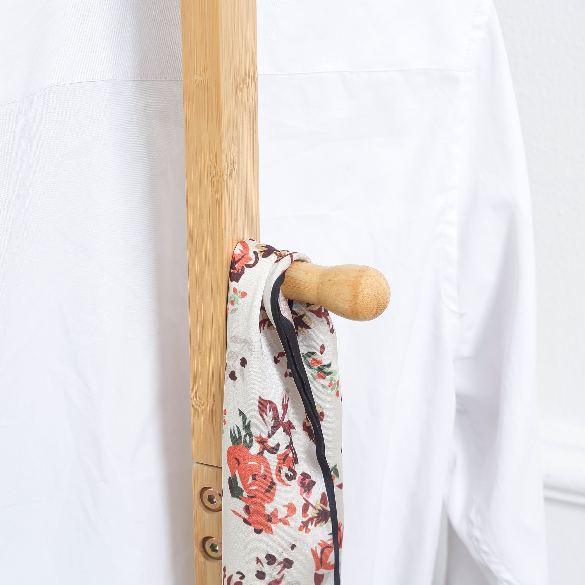 Coat Stand, Clothes Rail with 2 Hooks, 3 Bars, Rack for Hats, Clothing, for Entryway, Hallway, 36 x 24 x 168 cm, Bamboo, Natural