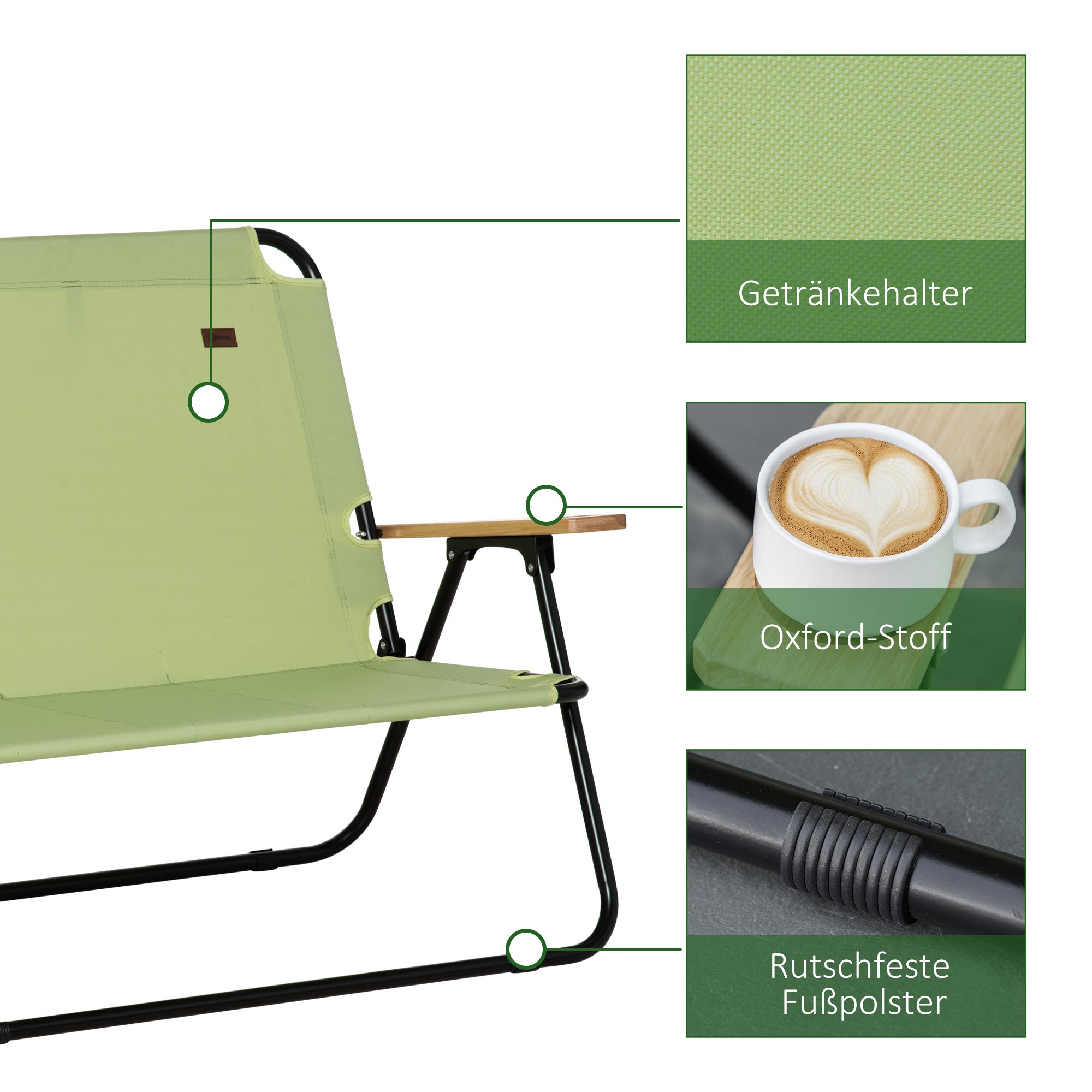 Folding Chair 2-Seater Foldable Camping Chair with Armrests Drink Holder Outdoor Foldable Chair up to 160 kg Load Capacity Sturdy Fishing Chair Garden Chair for Garden Camping Beach