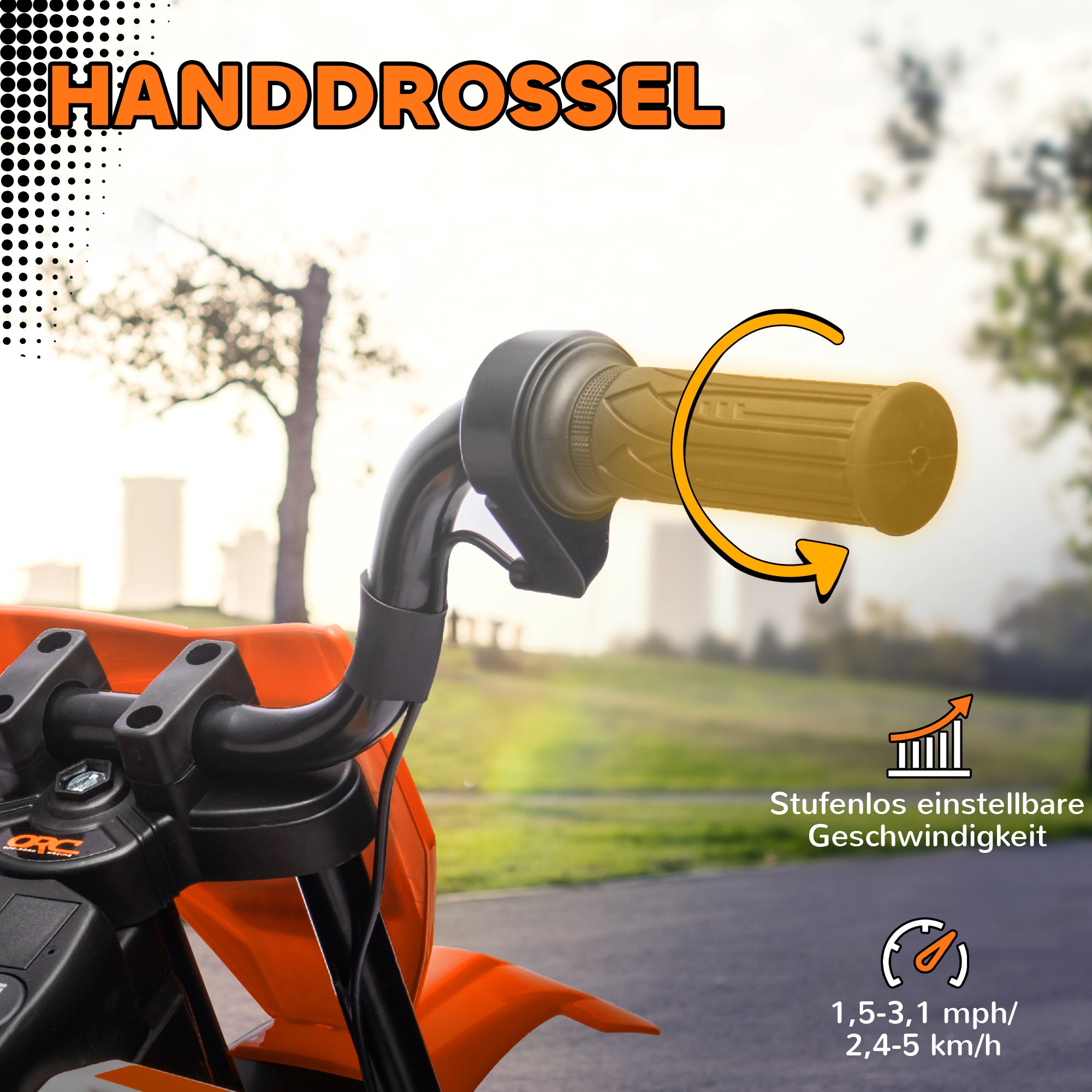 Kids Electric Motorcycle, 12V Children's Bike with Music, Children's Vehicle with Removable Training Wheels, 2.4-5 km/h, for 3-6 years old kids, max. 30 kg, Orange