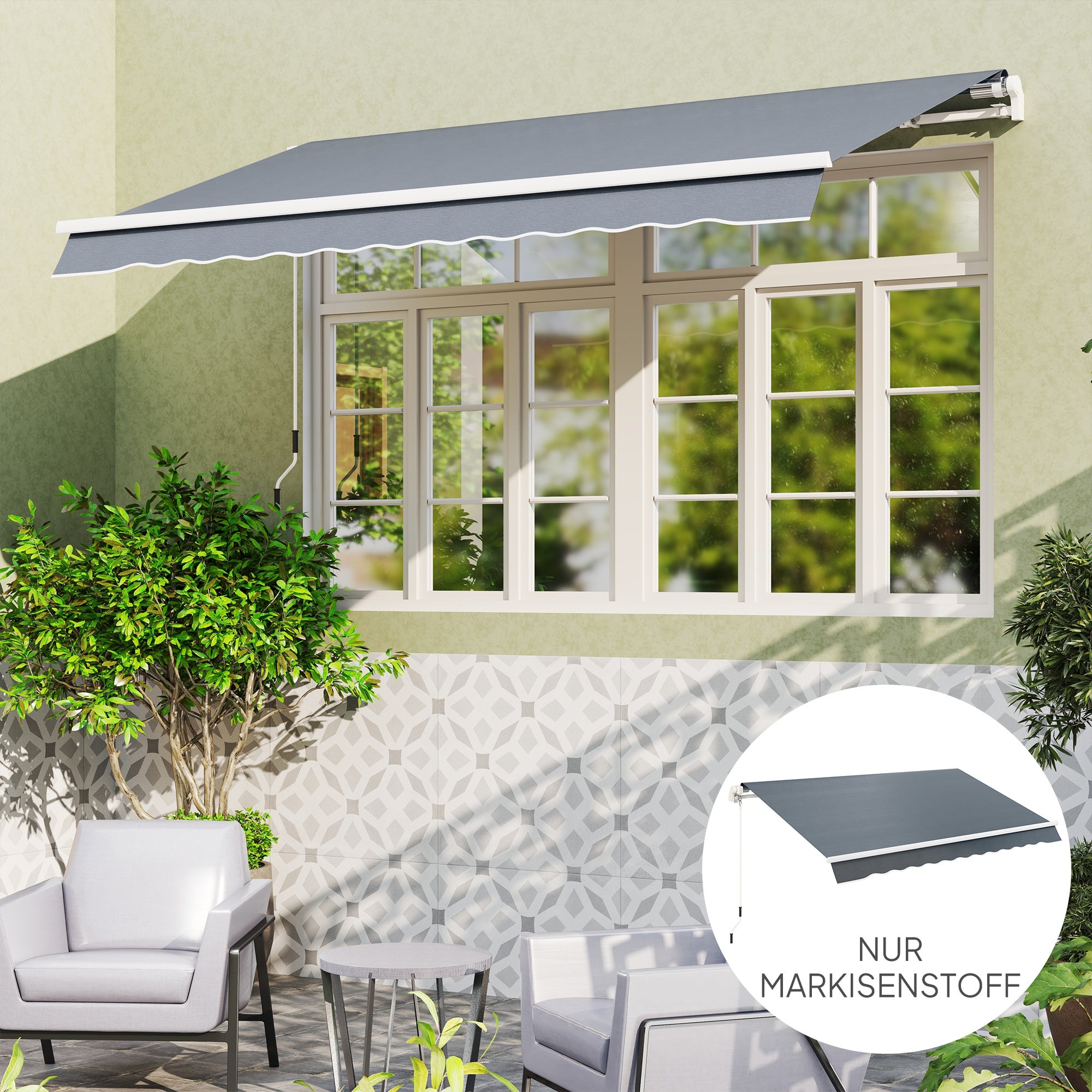 Awning Fabric with Valance Water-Repellent Replacement Fabric for 4 x 3 m Awnings Awning Cloth Awning Material Sun Protection for Garden Balcony Courtyard Gray