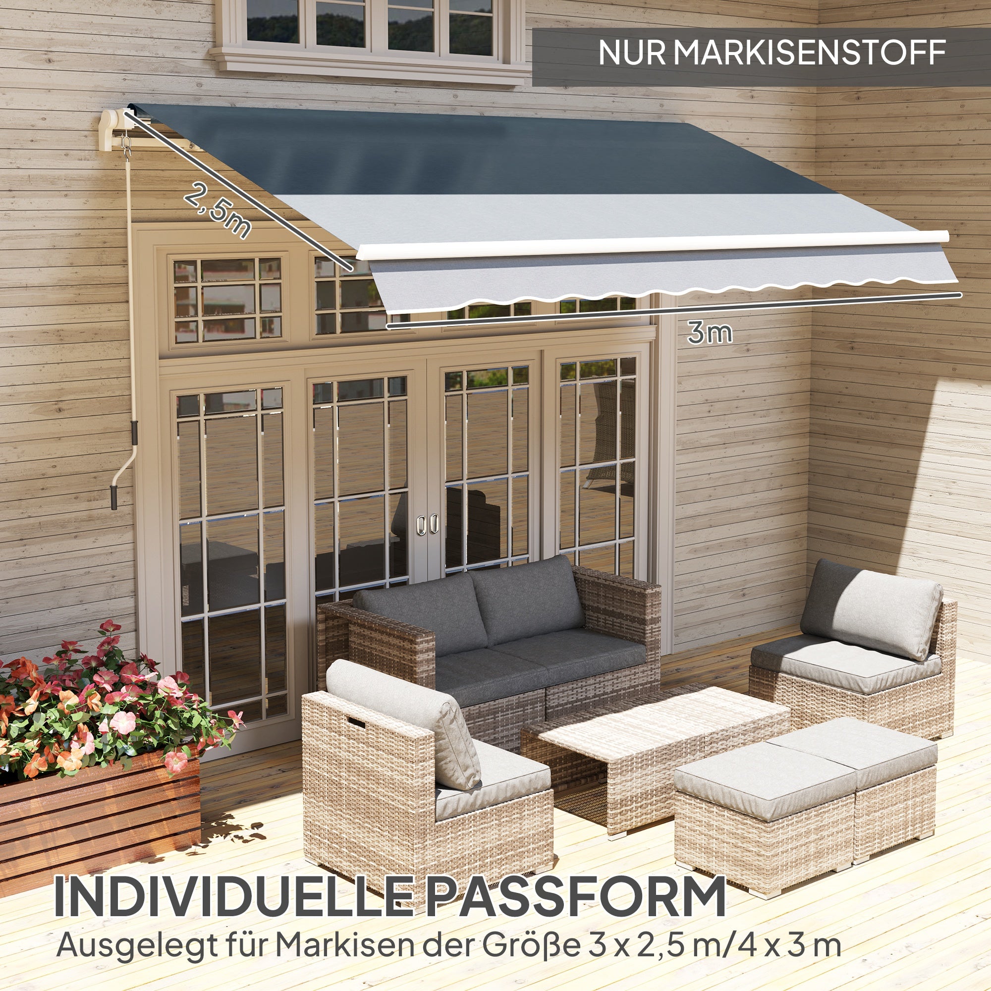 Awning Fabric with Valance Water-Repellent Replacement Fabric for 4 x 3 m Awnings Awning Cloth Awning Material Sun Protection for Garden Balcony Courtyard Gray