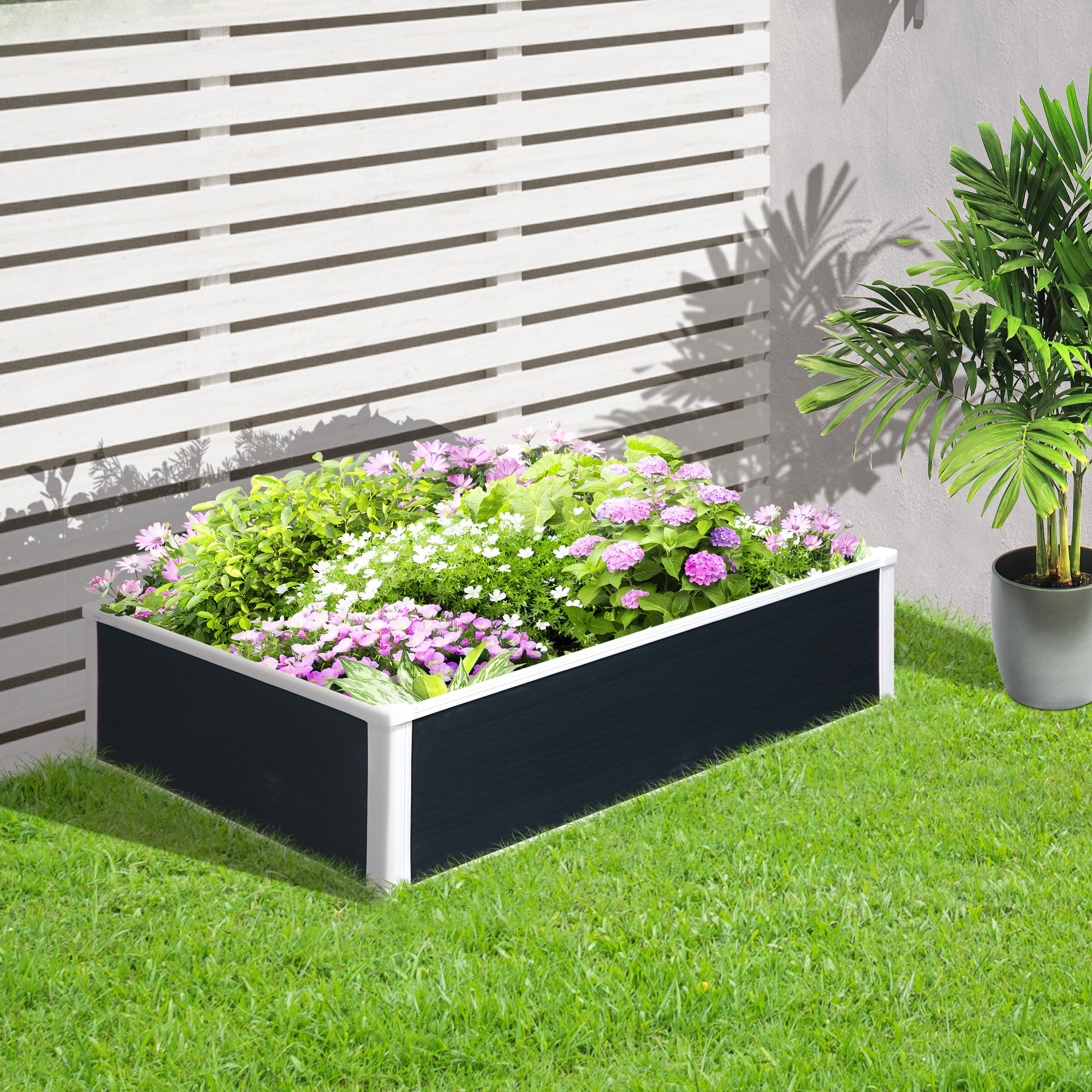 Raised Bed Planter Box with Drainage Function Vegetable Bed for Vegetables, Herbs in the Garden, Patio and Balcony, Plastic, Grey, 120 x 90 x 30 cm