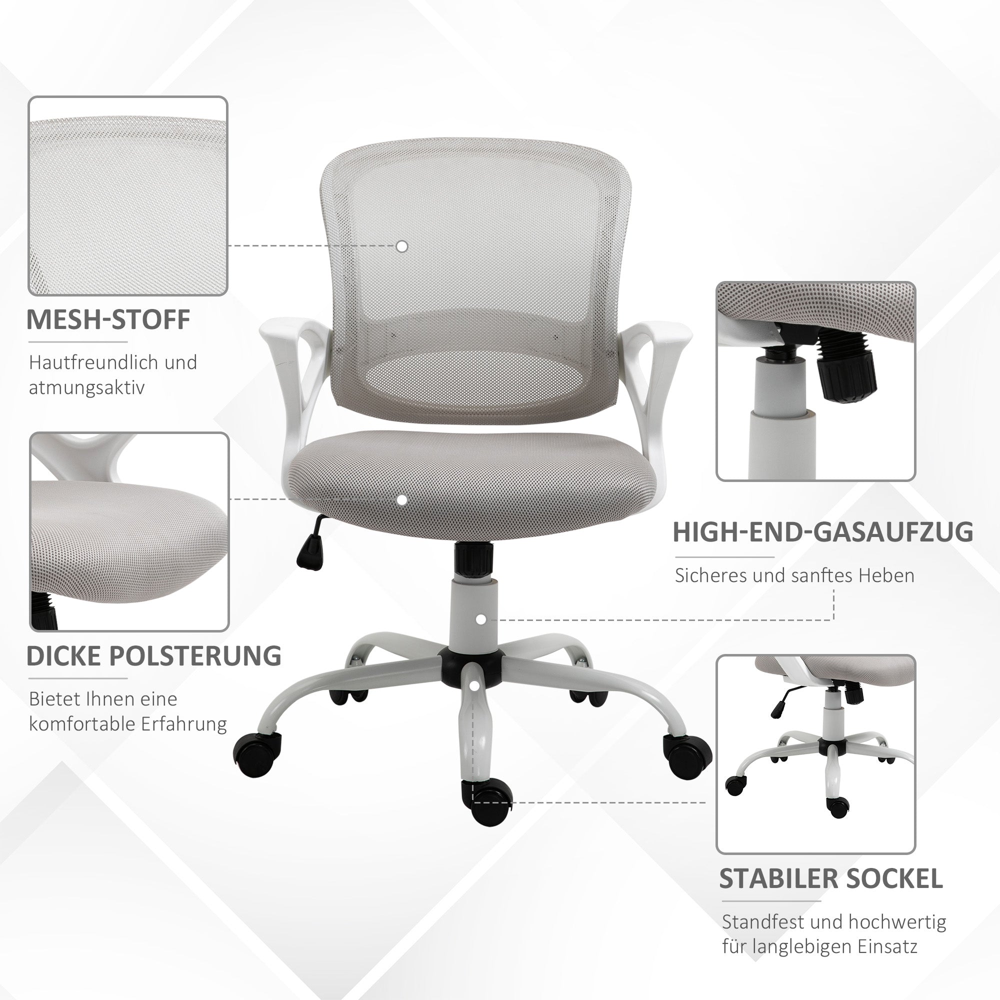 Office Chair Ergonomic Mesh Desk Chair, Adjustable Swivel Chair with Linen Look, Computer Chair for Office, Gray