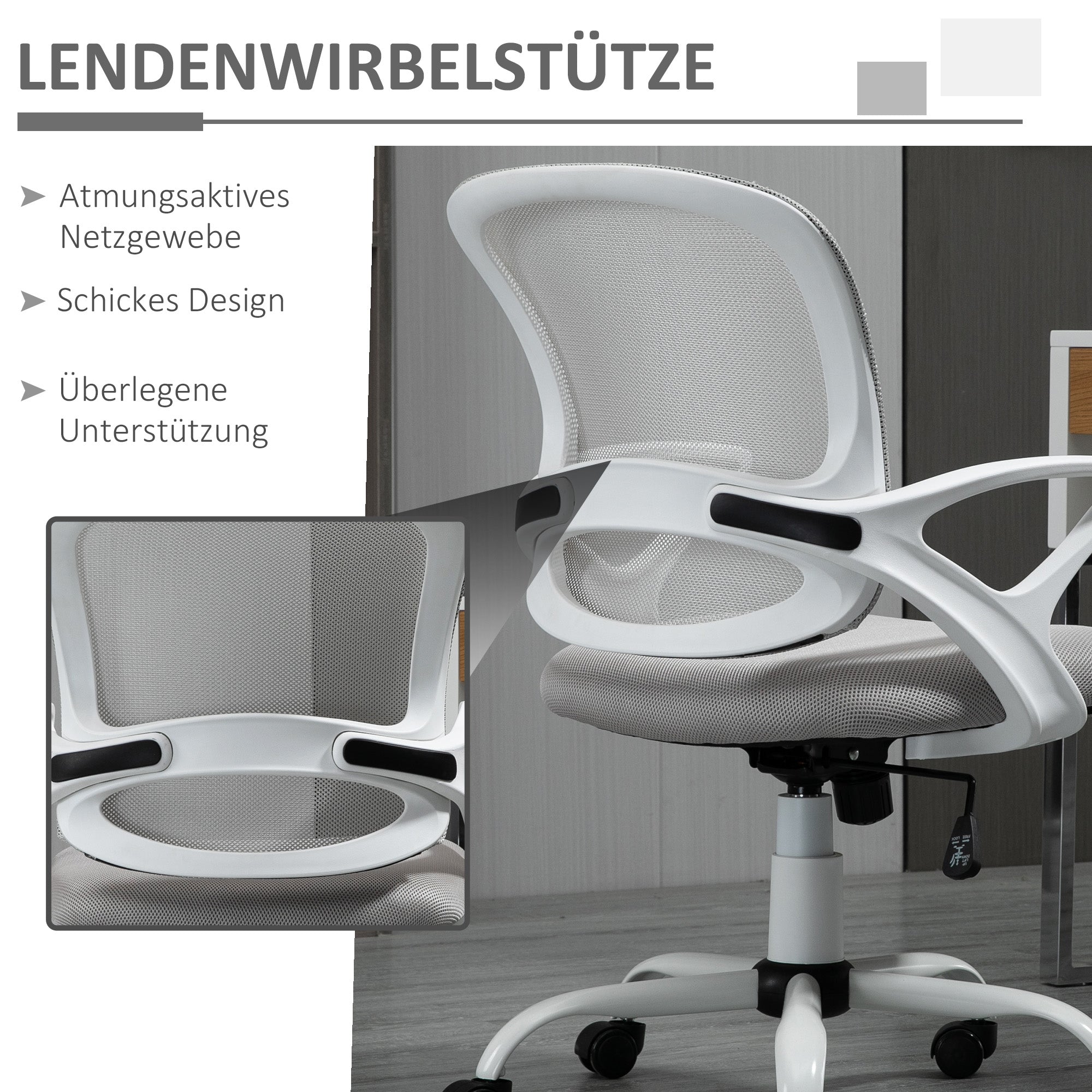 Office Chair Ergonomic Mesh Desk Chair, Adjustable Swivel Chair with Linen Look, Computer Chair for Office, Gray